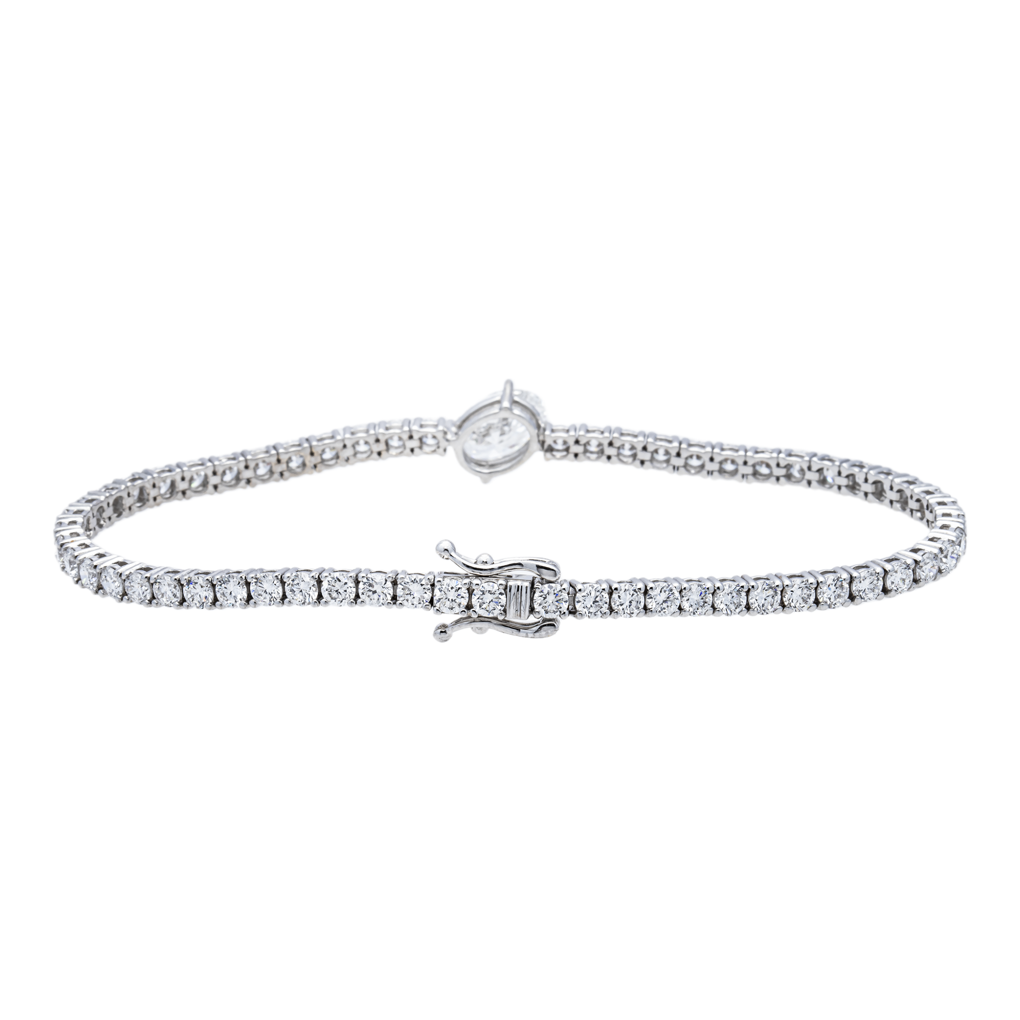 14K White Gold Oval Cut Diamond Center Tennis Bracelet