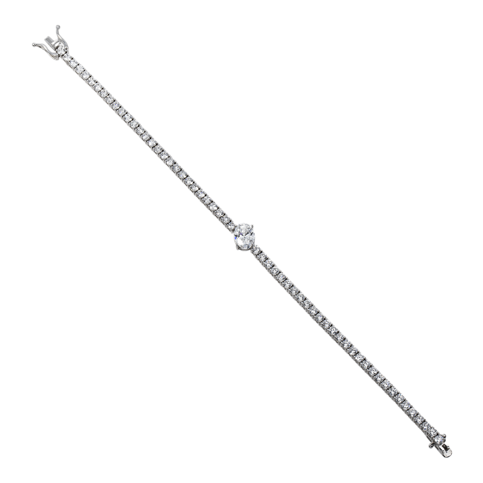 14K White Gold Oval Cut Diamond Center Tennis Bracelet