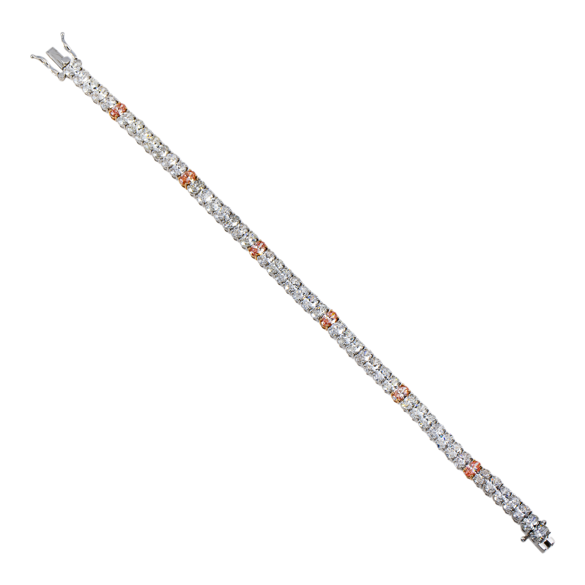 14K Two-Tone White Gold and Rose Gold Round Diamond Tennis Bracelet with Pink Diamond Stations