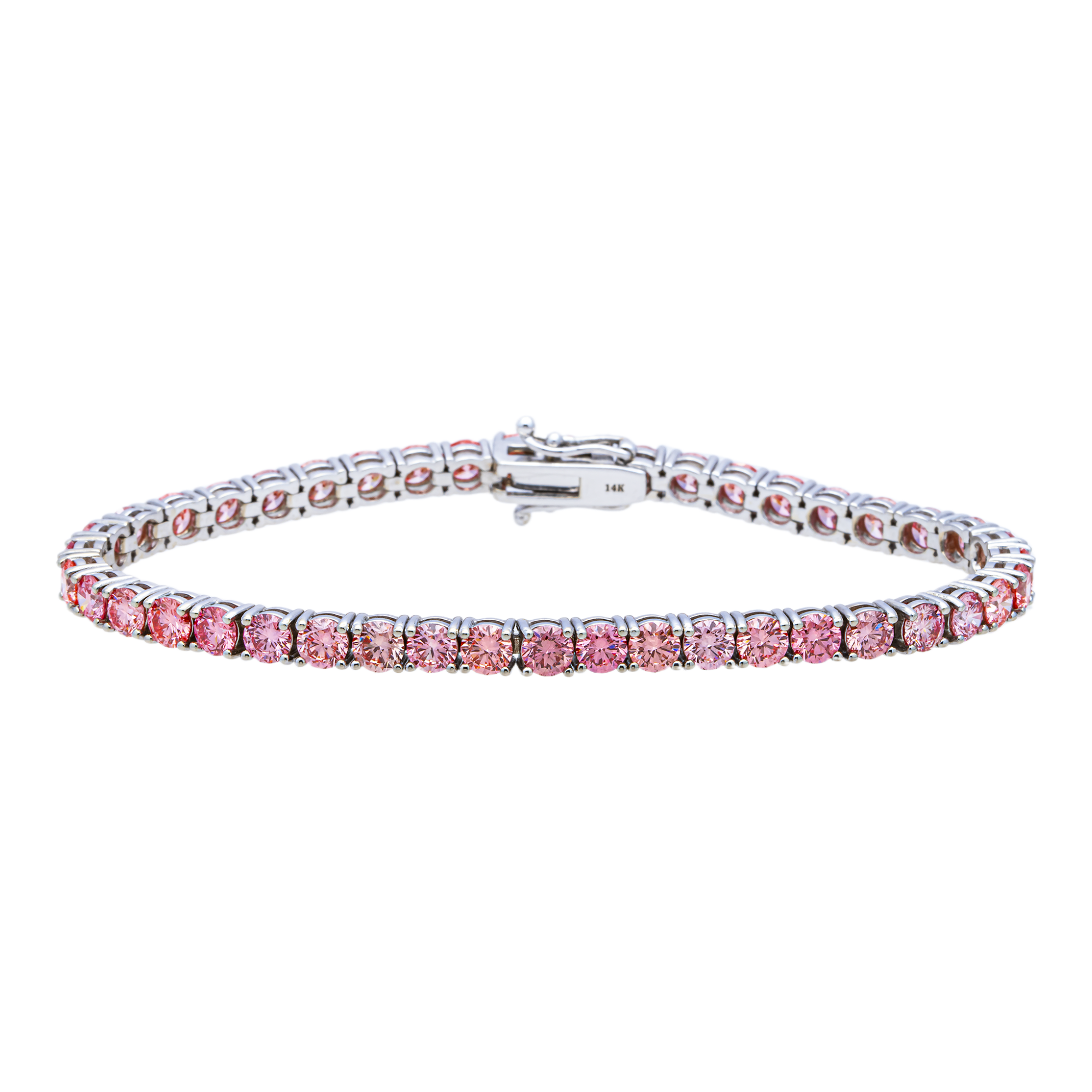 14K White Gold Round Brilliant Pink Diamond Tennis Bracelet – Prong Set