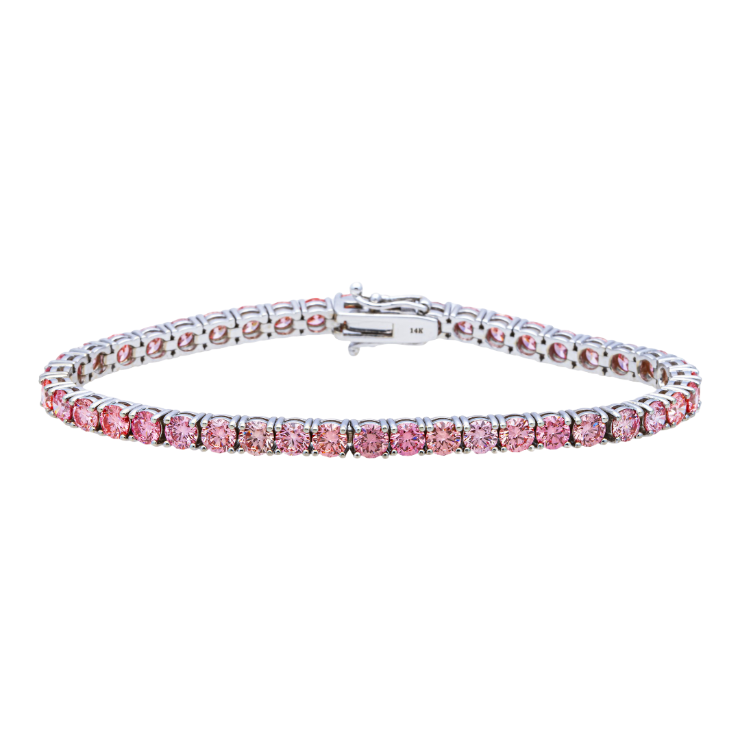 14K White Gold Round Brilliant Pink Diamond Tennis Bracelet – Prong Set
