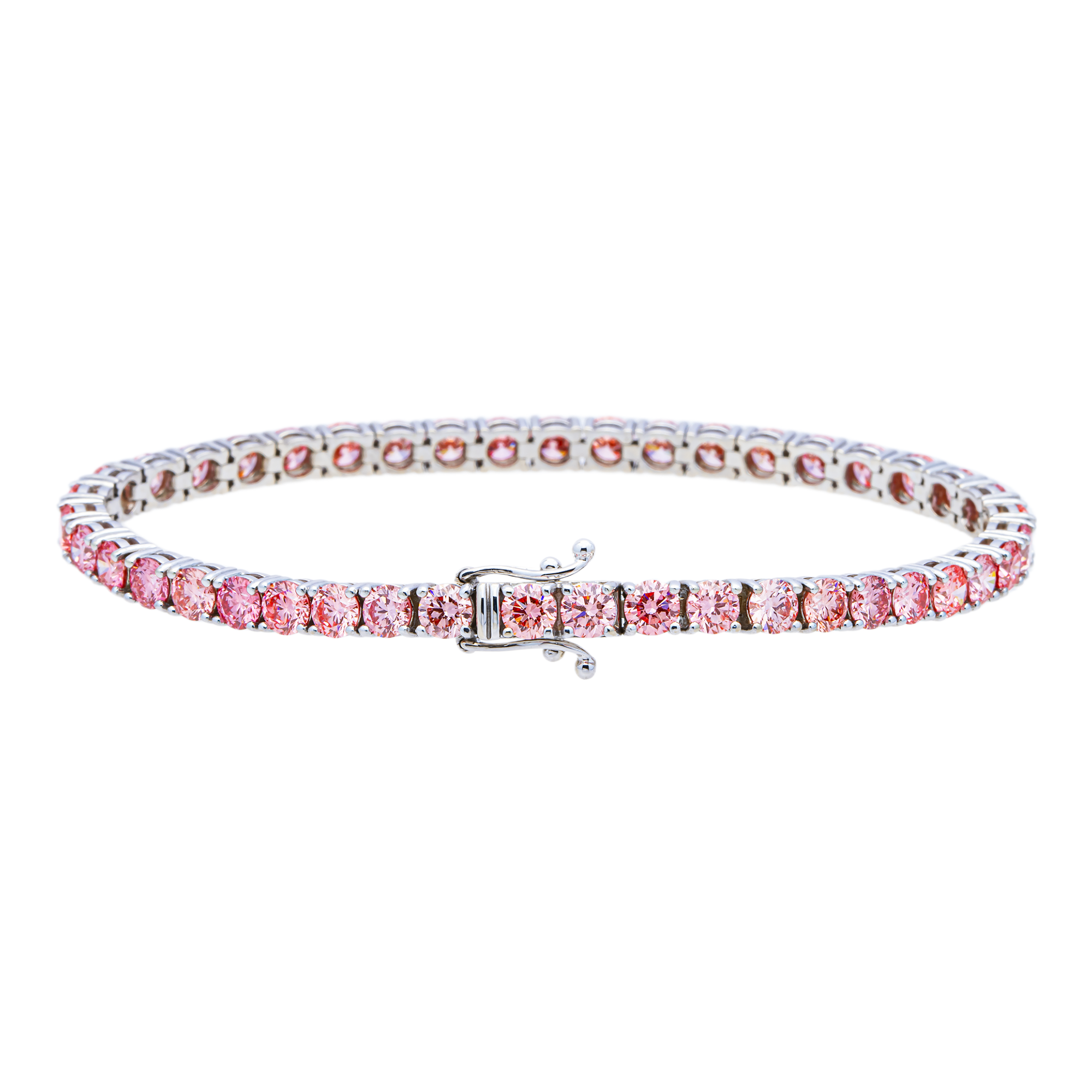 14K White Gold Round Brilliant Pink Diamond Tennis Bracelet – Prong Set