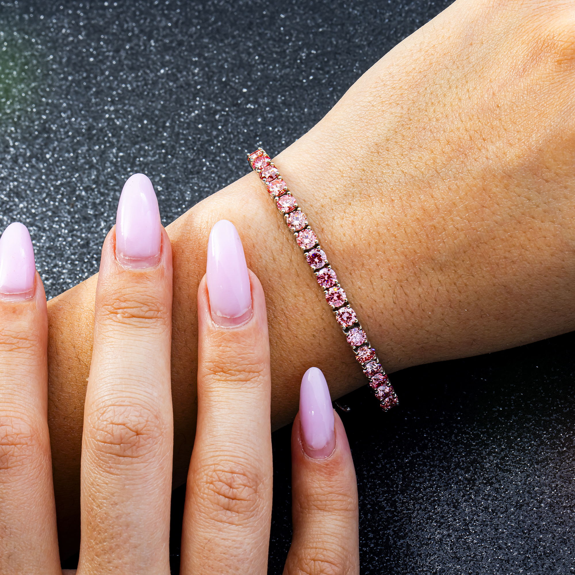 14K White Gold Round Brilliant Pink Diamond Tennis Bracelet – Prong Set