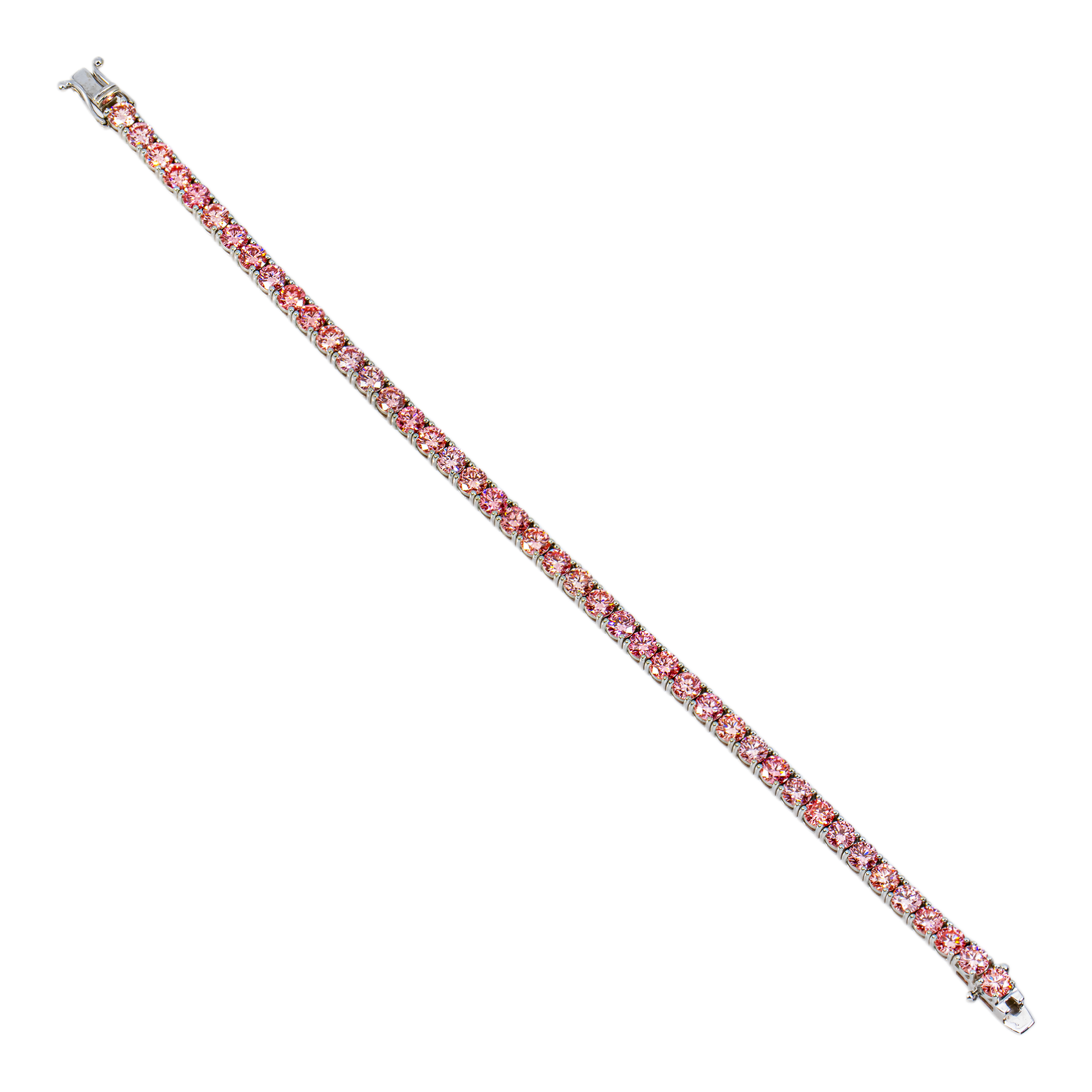 14K White Gold Round Brilliant Pink Diamond Tennis Bracelet – Prong Set