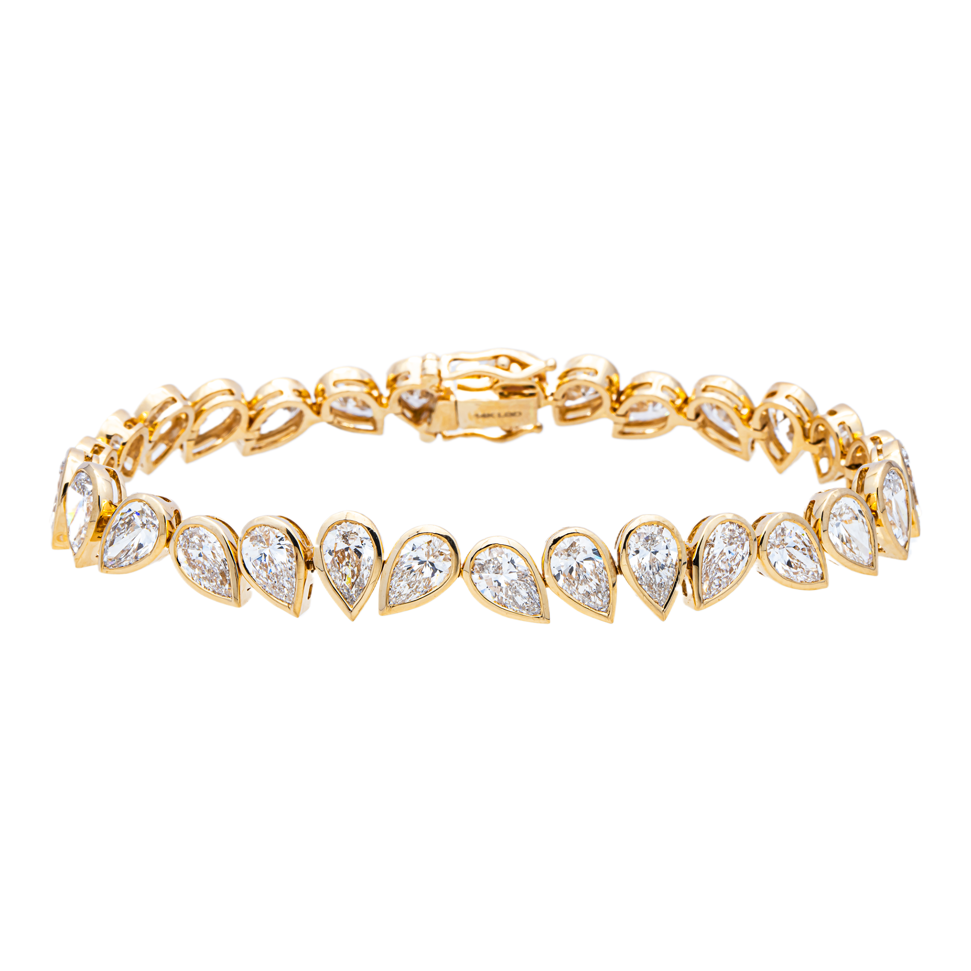 14K Yellow Gold Pear Cut Bezel Set Diamond Tennis Bracelet