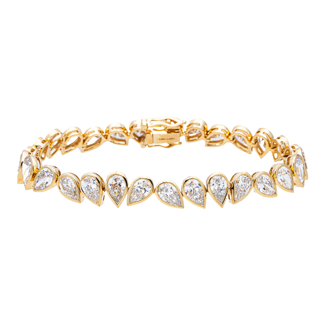 14K Yellow Gold Pear Cut Bezel Set Diamond Tennis Bracelet