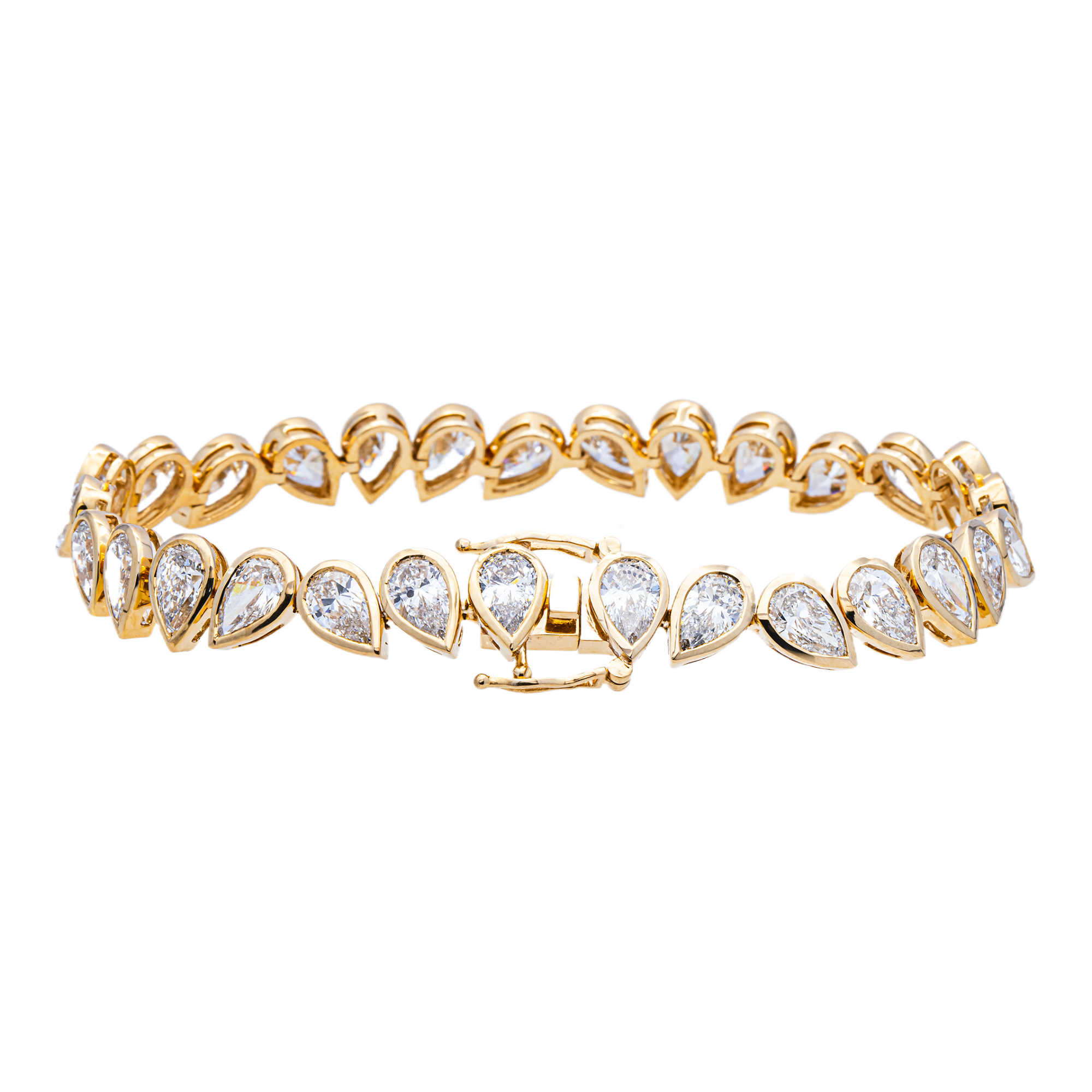 14K Yellow Gold Pear Cut Bezel Set Diamond Tennis Bracelet