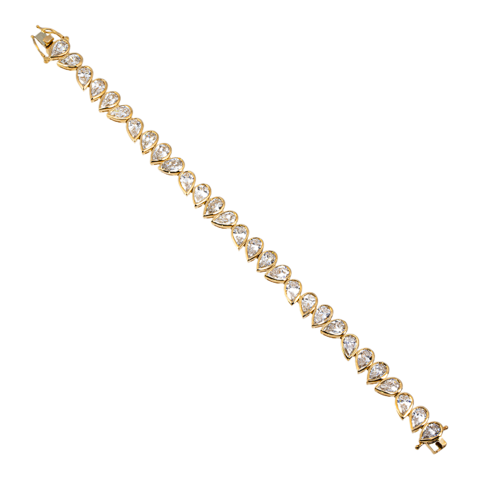 14K Yellow Gold Pear Cut Bezel Set Diamond Tennis Bracelet