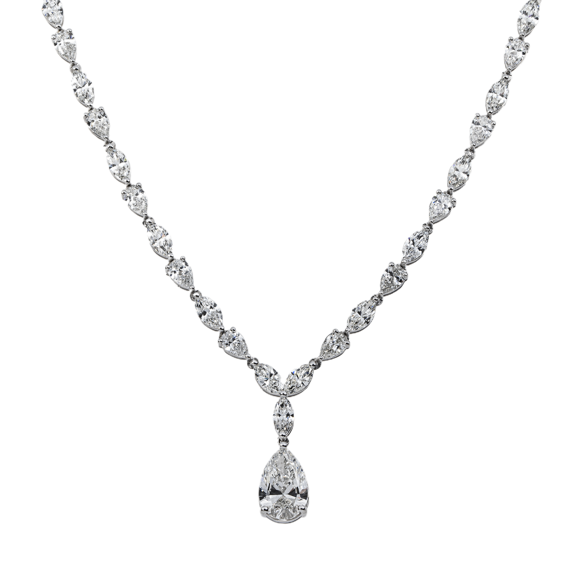 14K White Gold Lab Grown Pear Shape Diamond Station Drop Necklace