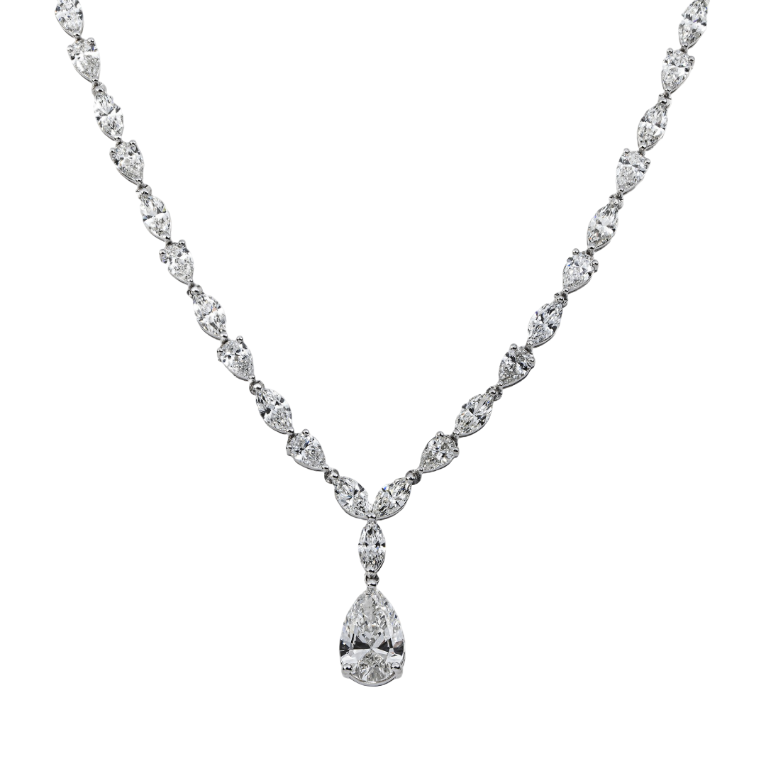 14K White Gold Lab Grown Pear Shape Diamond Station Drop Necklace