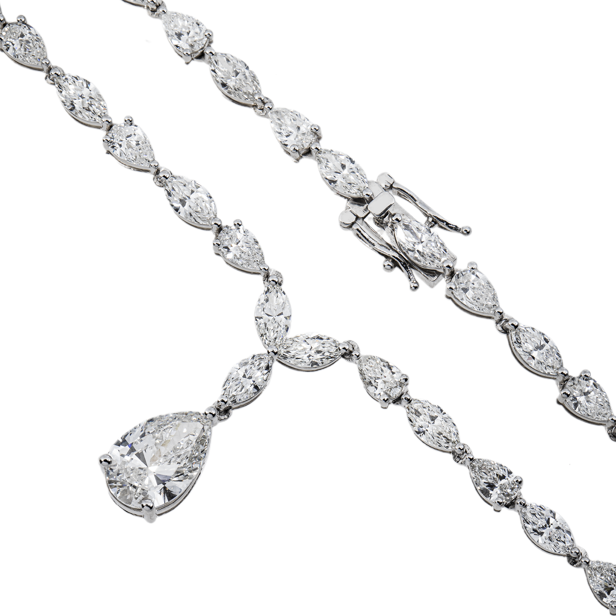 14K White Gold Lab Grown Pear Shape Diamond Station Drop Necklace