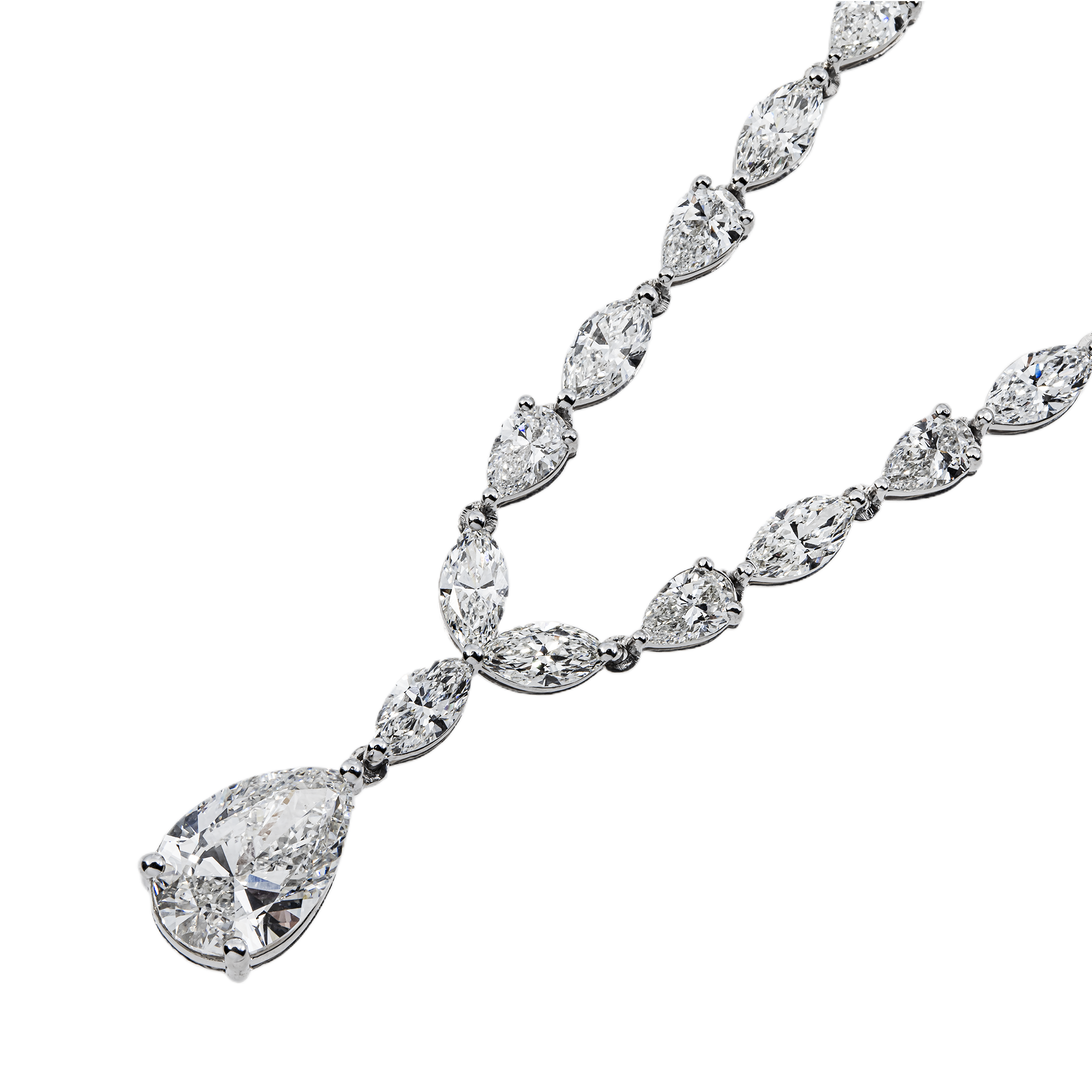 14K White Gold Lab Grown Pear Shape Diamond Station Drop Necklace