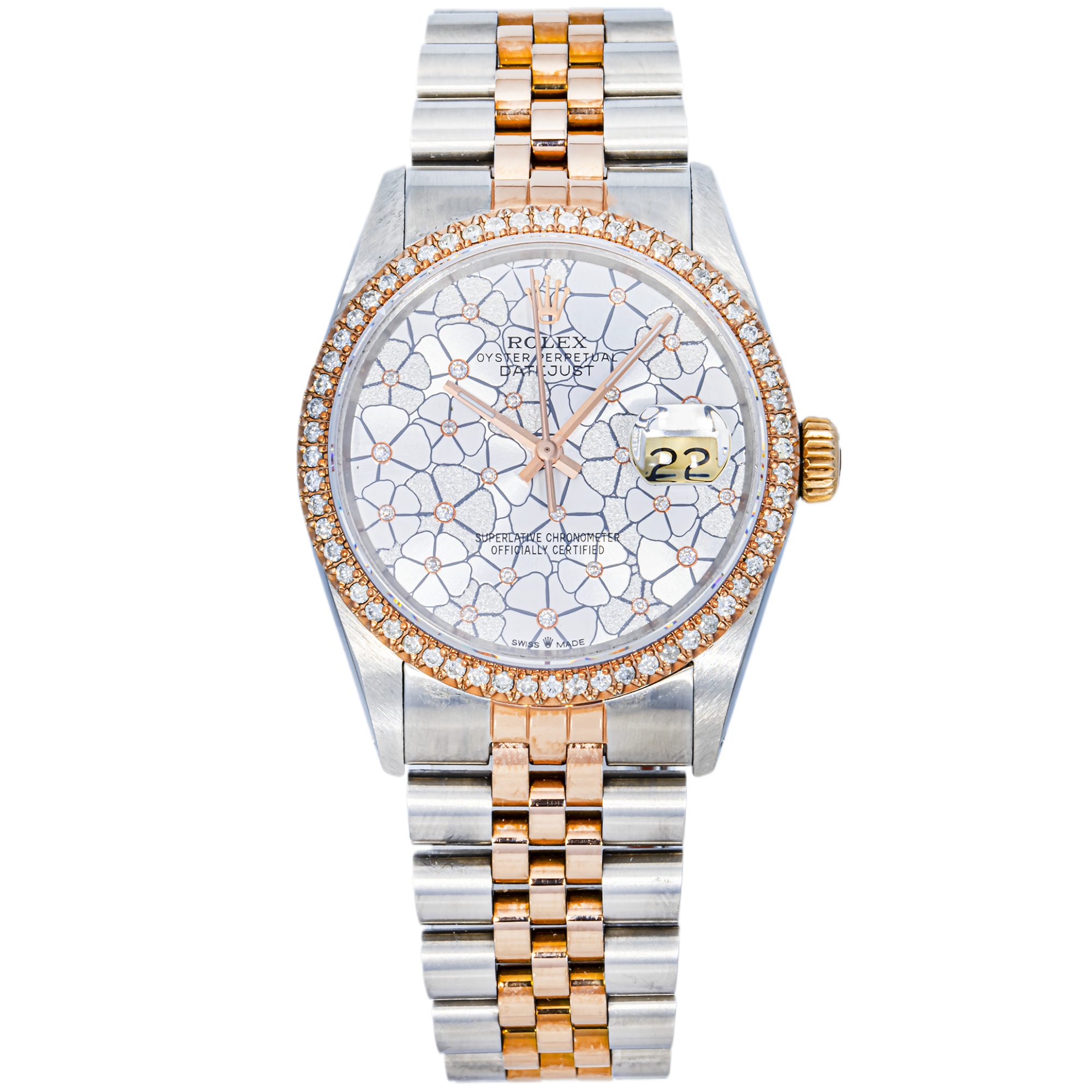 ROLEX DATEJUST 16013 FLORAL DIAL DIAMOND BEZEL