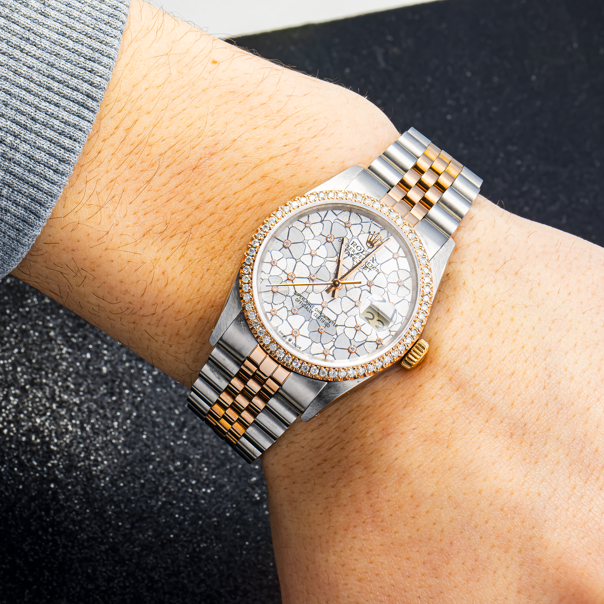 ROLEX DATEJUST 16013 FLORAL DIAL DIAMOND BEZEL