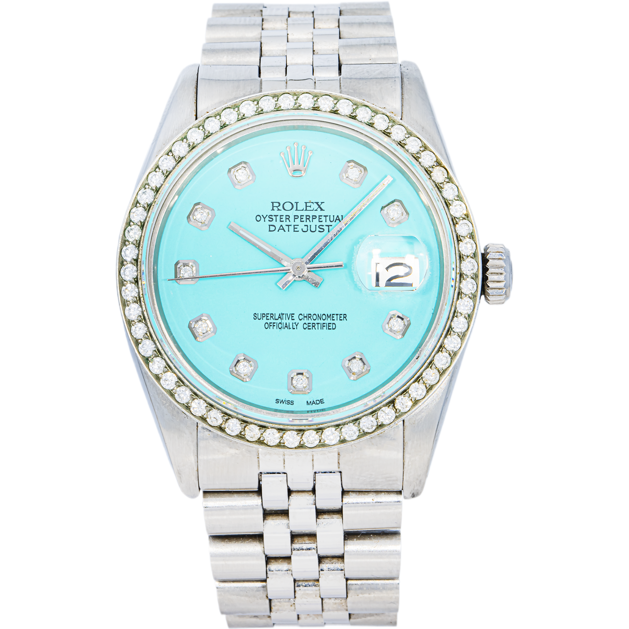 ROLEX DATE-JUST 16013 TURQUOISE DIAL DIAMOND BEZEL STAINLESS STEEL