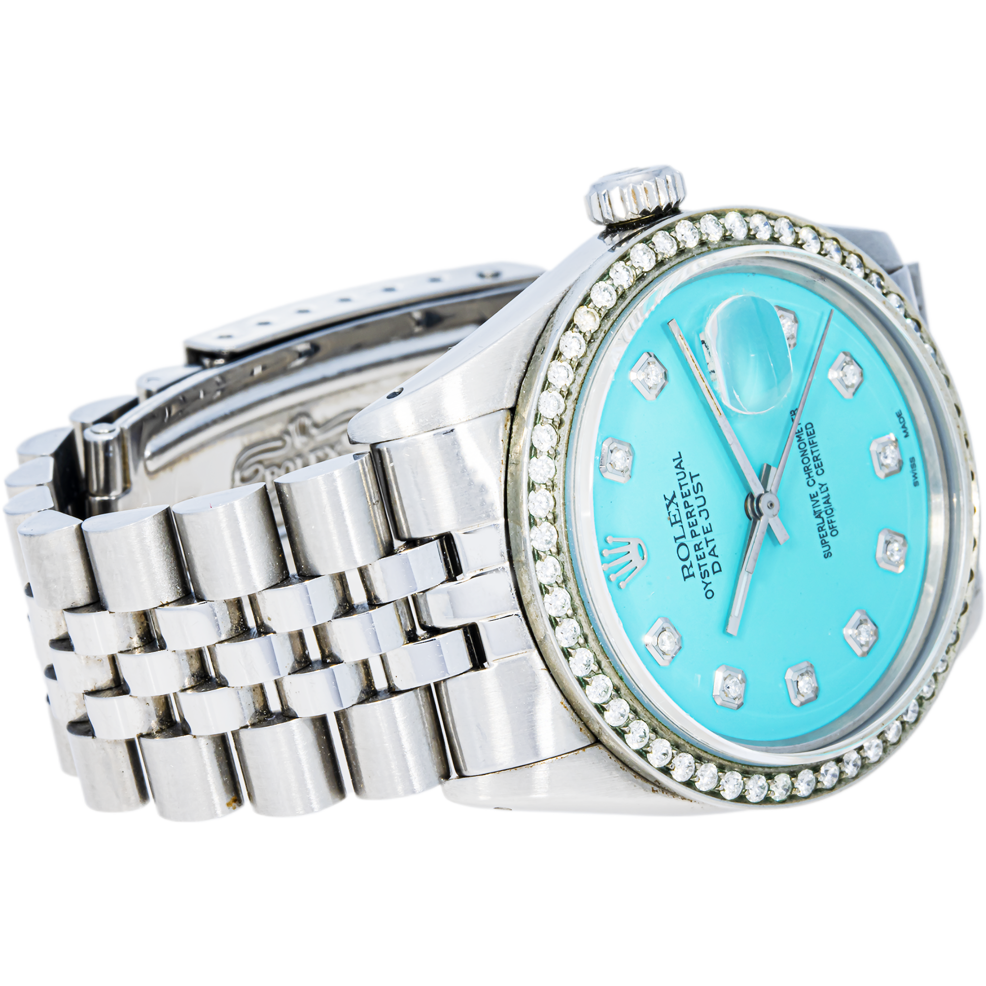 ROLEX DATE-JUST 16013 TURQUOISE DIAL DIAMOND BEZEL STAINLESS STEEL