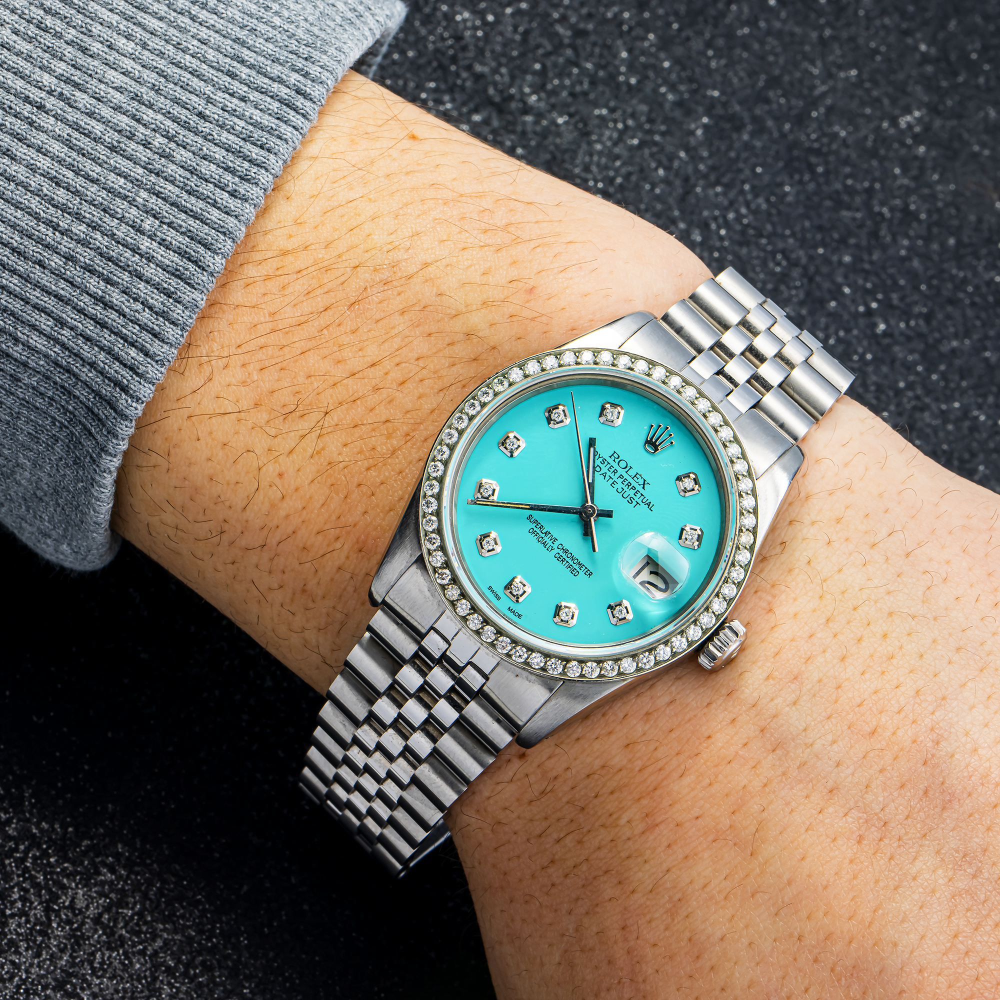ROLEX DATE-JUST 16013 TURQUOISE DIAL DIAMOND BEZEL STAINLESS STEEL