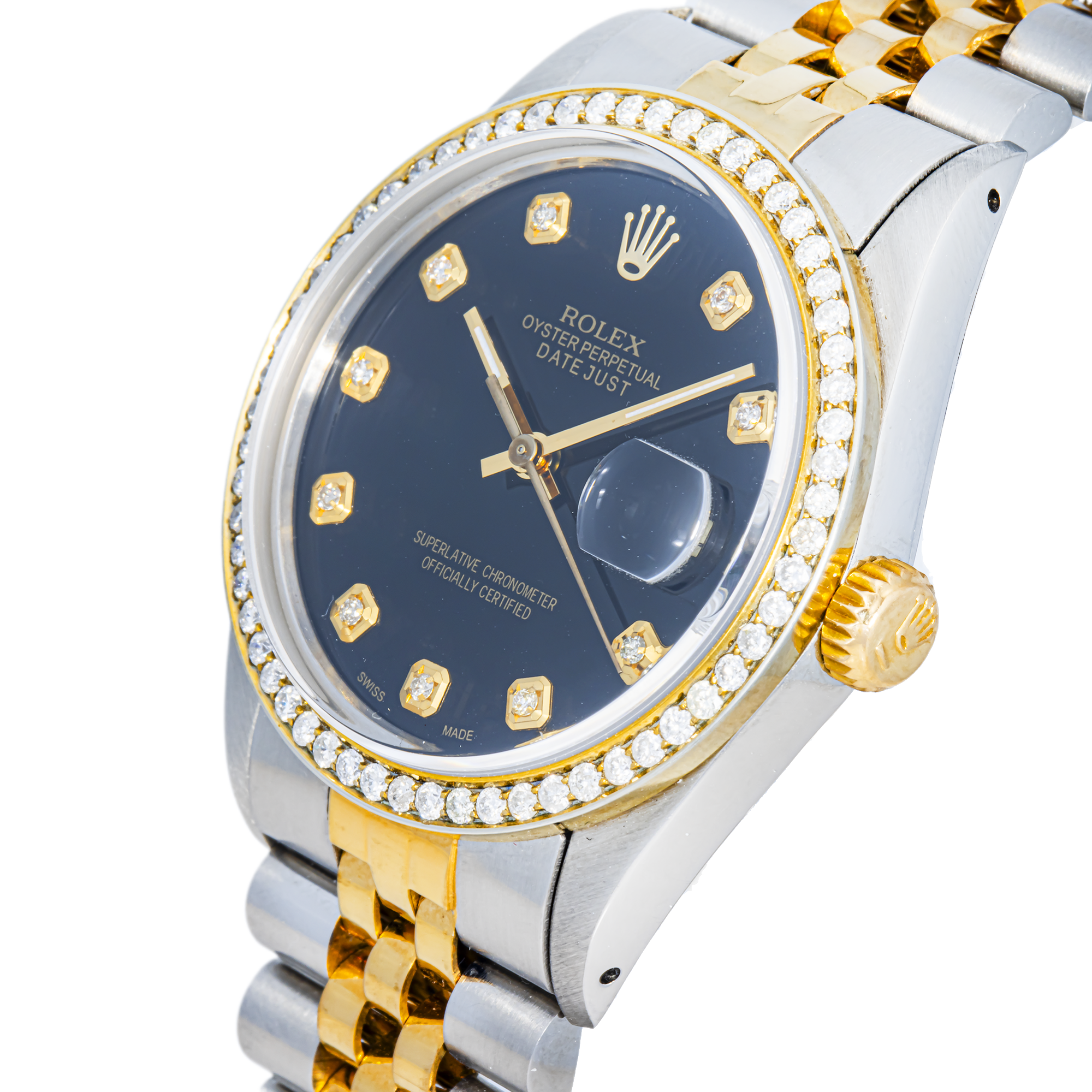 ROLEX DATEJUST 16013 BLACK DIAMOND INDEX DIAL DIAMOND BEZEL