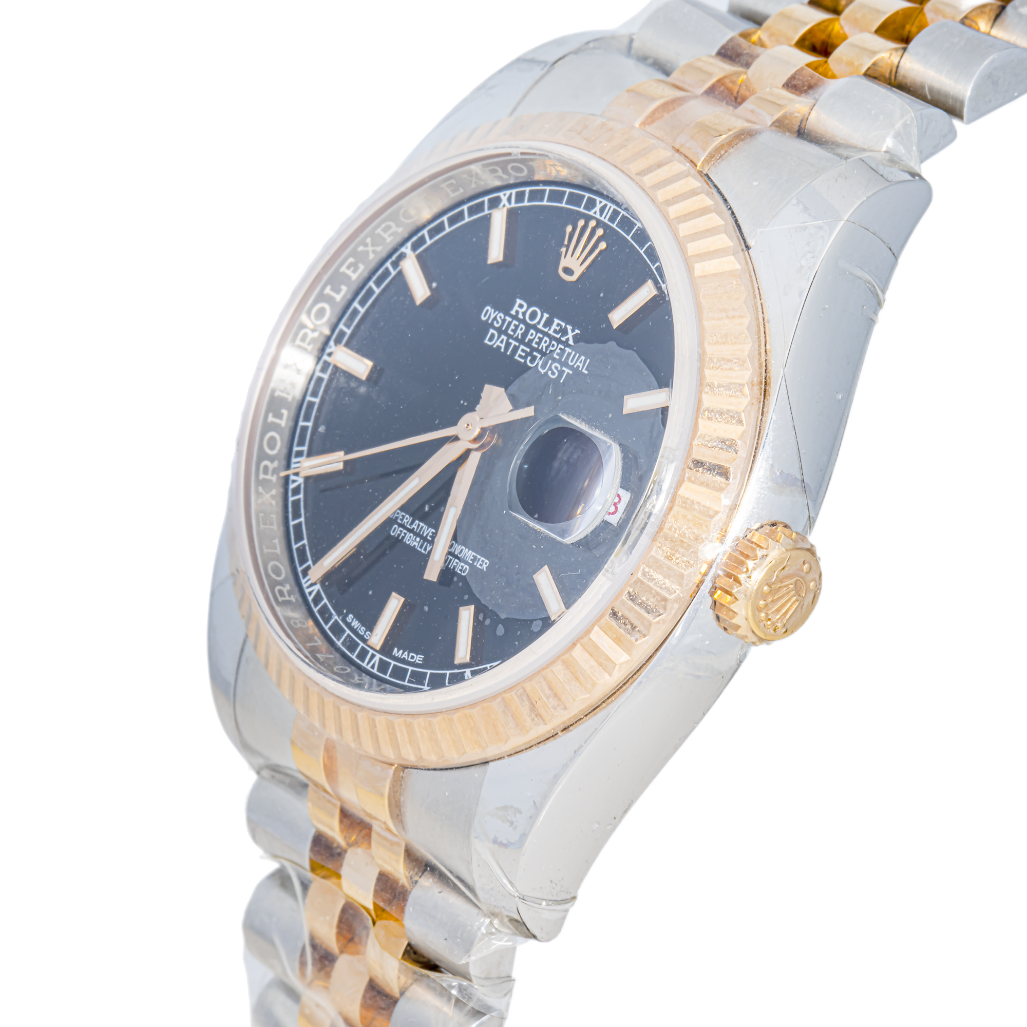 ROLEX DATEJUST 116231 TWO TONE ROSE BLACK INDEX DIAL