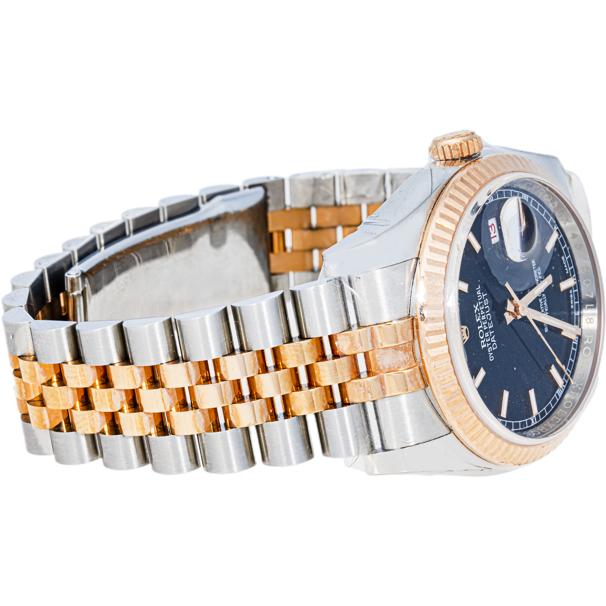 ROLEX DATEJUST 116231 TWO TONE ROSE BLACK INDEX DIAL