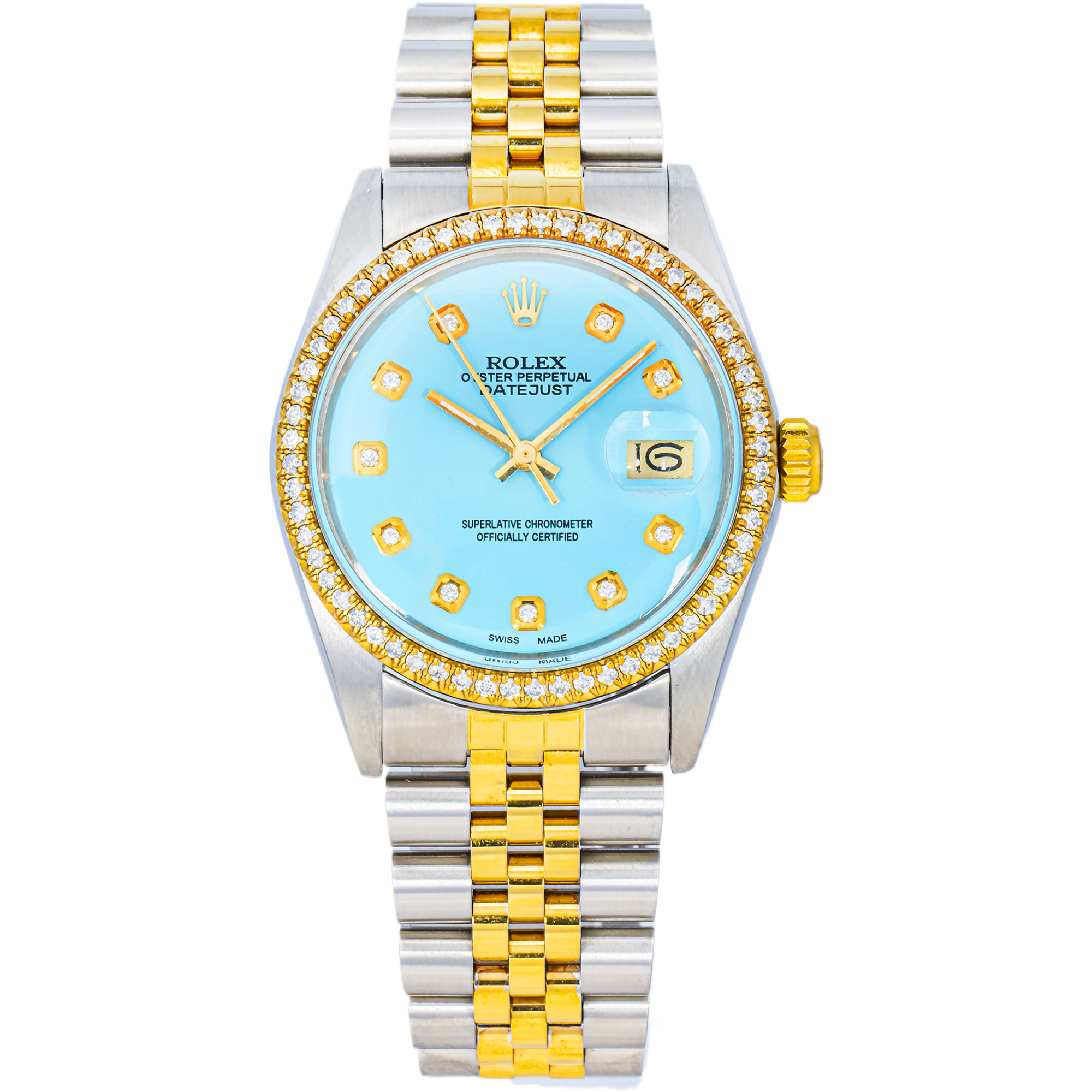 ROLEX DATEJUST 16013 TURQUOISE DIAMOND INDEX DIAL DIAMOND BEZEL