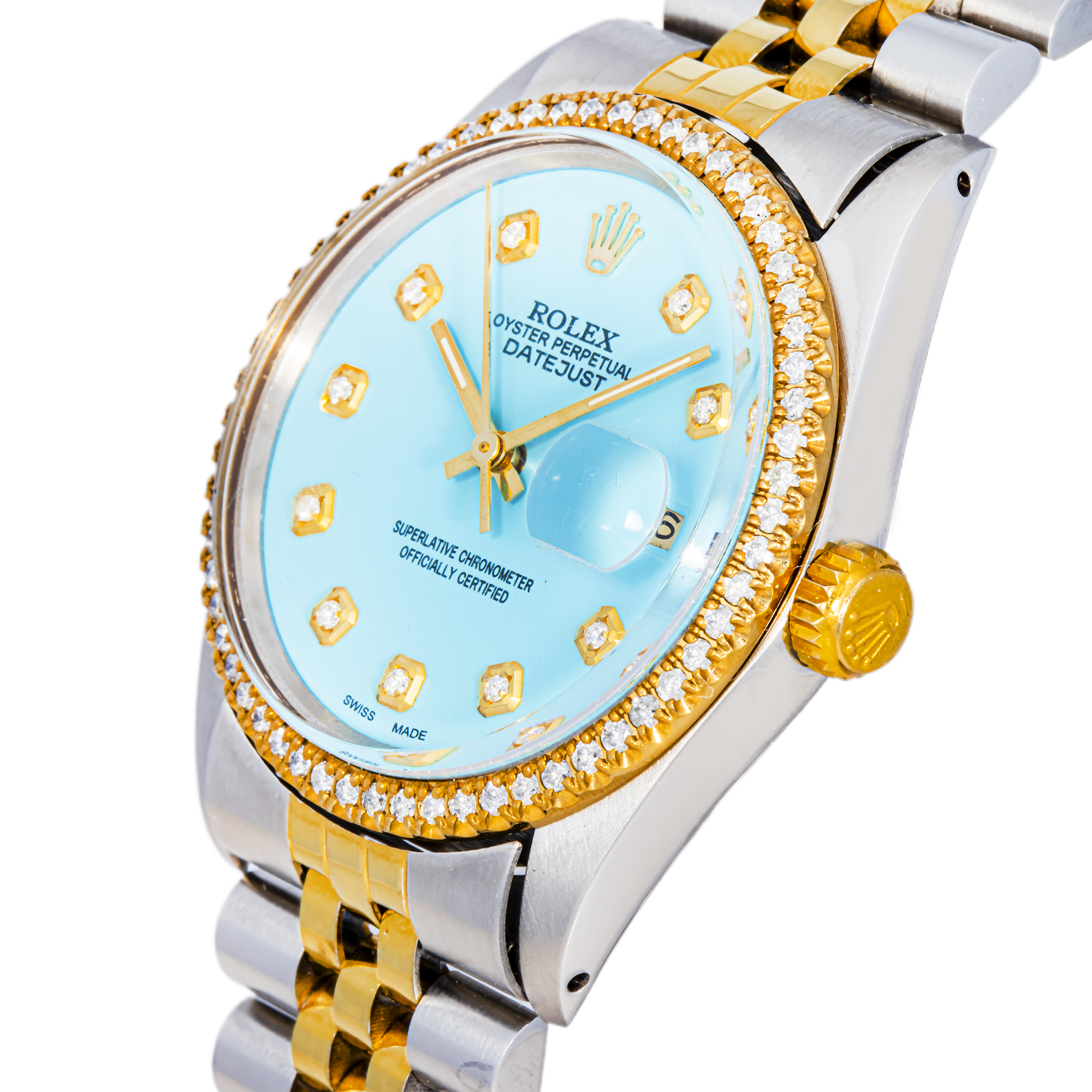 ROLEX DATEJUST 16013 TURQUOISE DIAMOND INDEX DIAL DIAMOND BEZEL