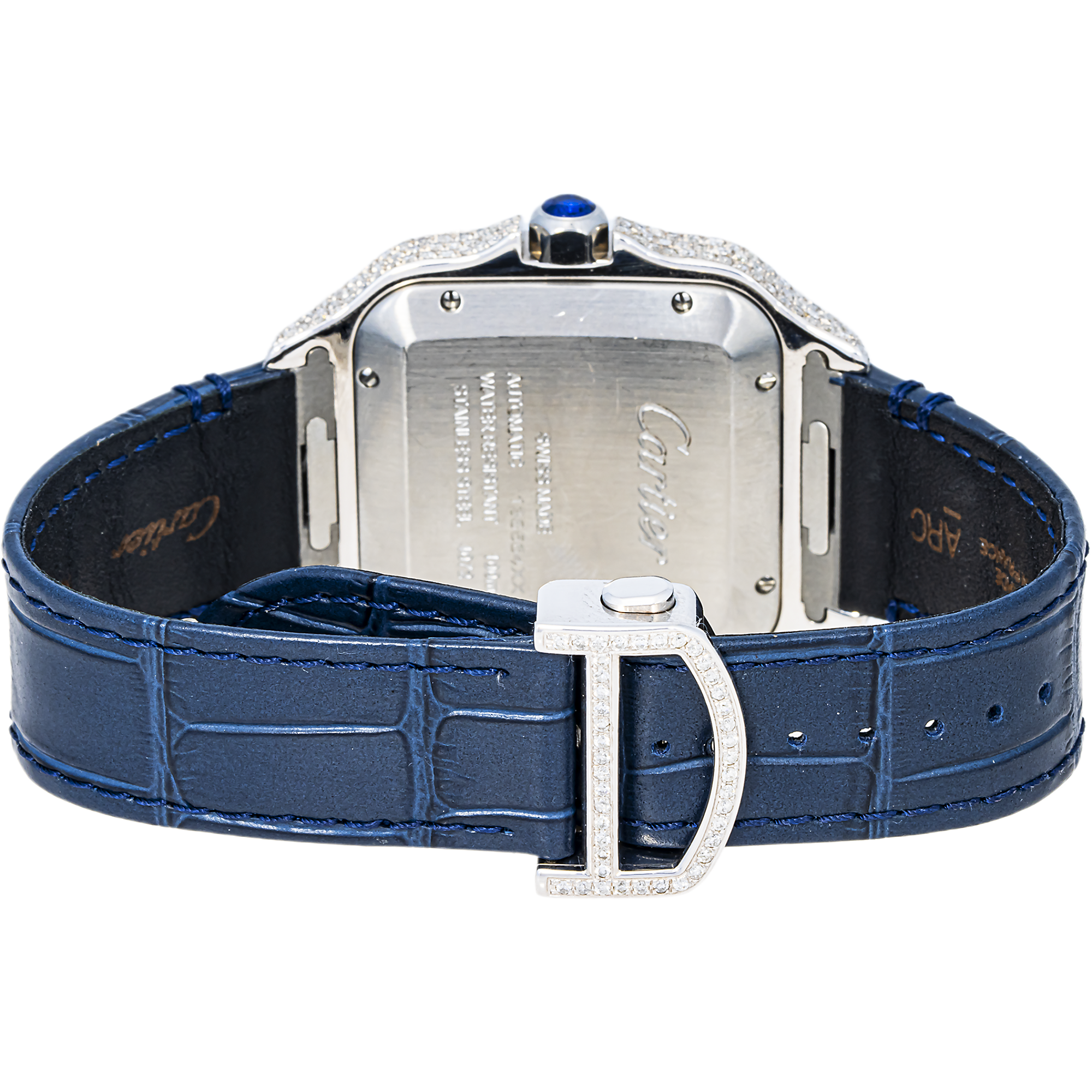 Cartier Santos 100 Blue Arabic Dial Full Diamond