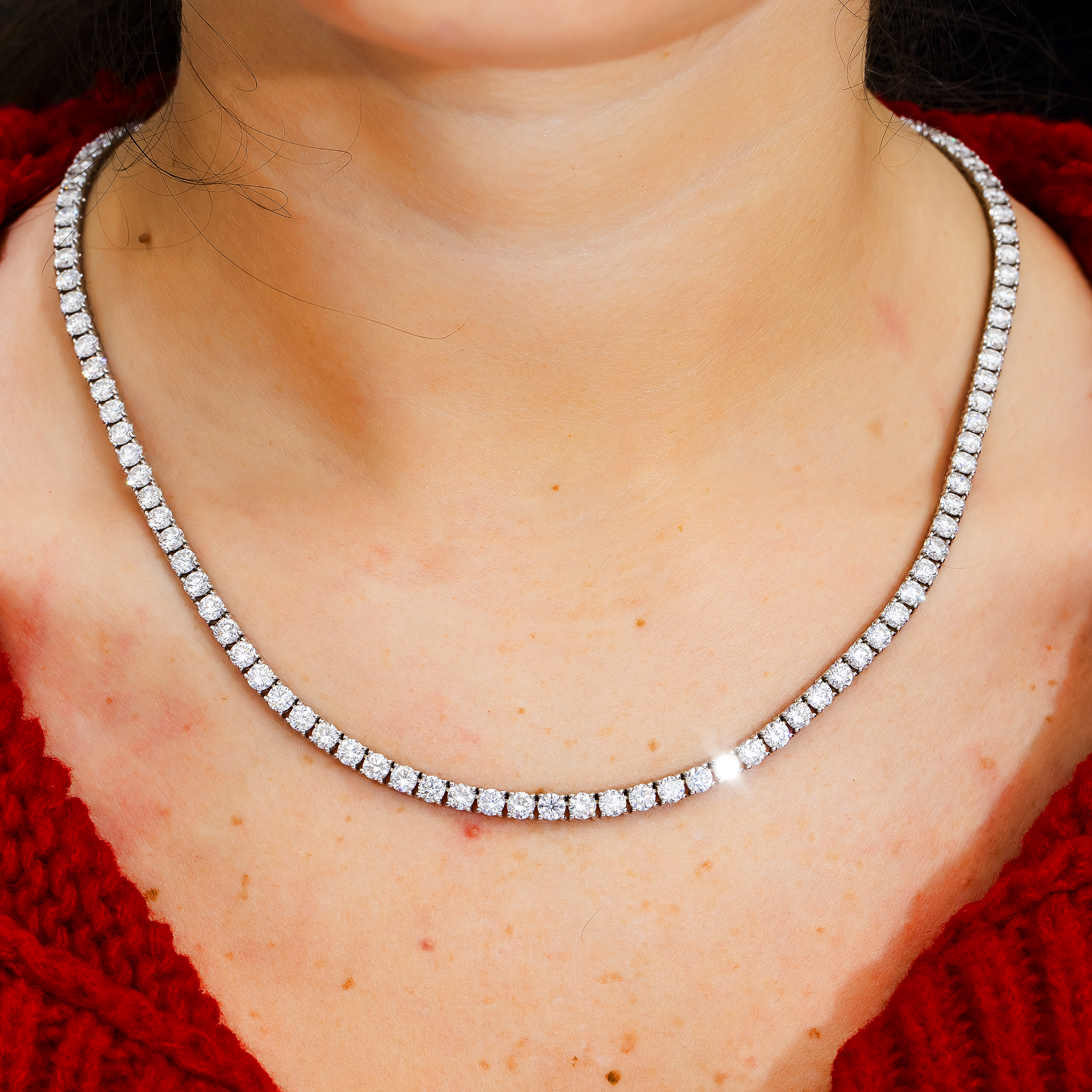 22 Carat Round Brilliant Lab Diamond Tennis Necklace – 14K White Gold