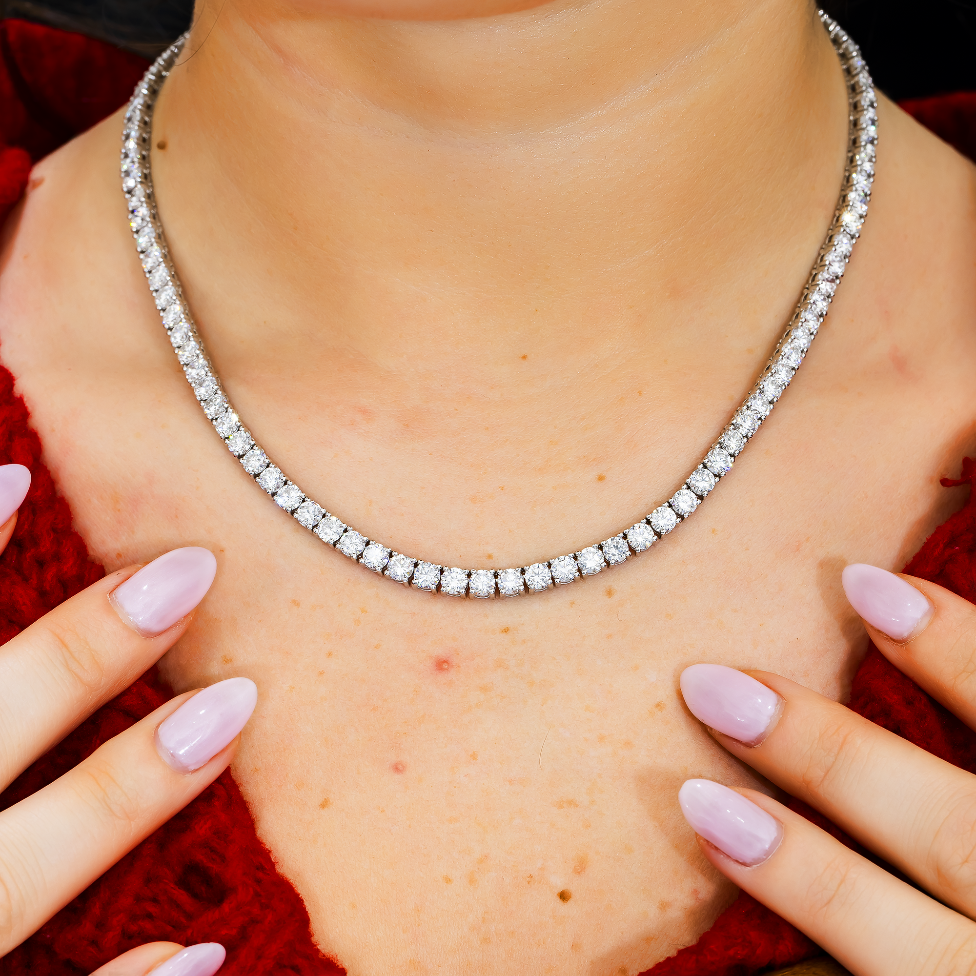 10.74 Carat Round Brilliant Lab Diamond Tennis Necklace – 14K White Gold