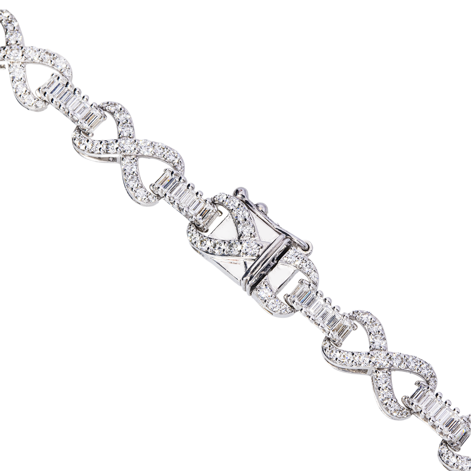 14K White Gold Diamond Infinity Heart Link Necklace – Lab Diamond Baguette & Round Cut Luxury Chain