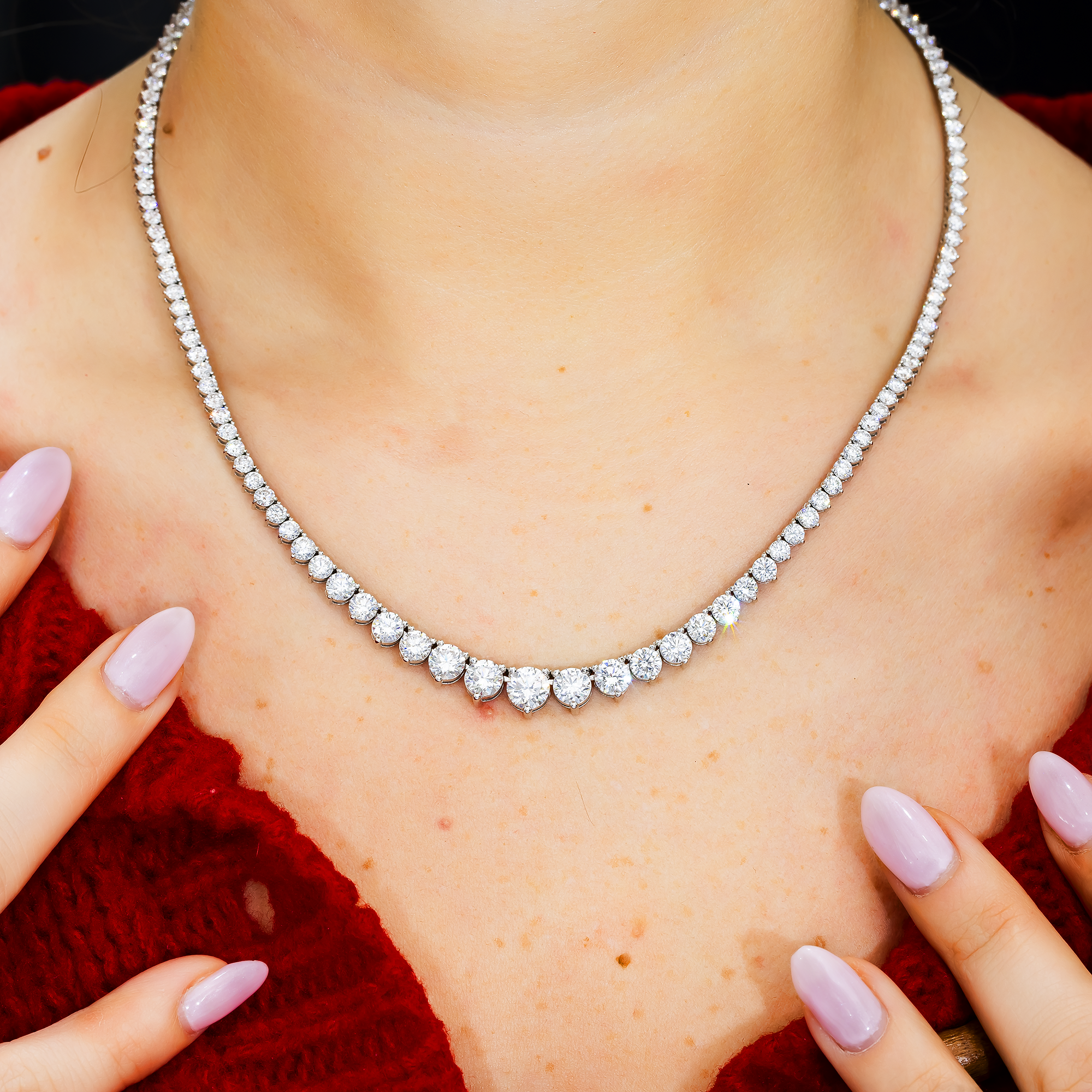 6.79 Carat Round Brilliant Lab Diamond Graduated Tennis Necklace – 14K White Gold
