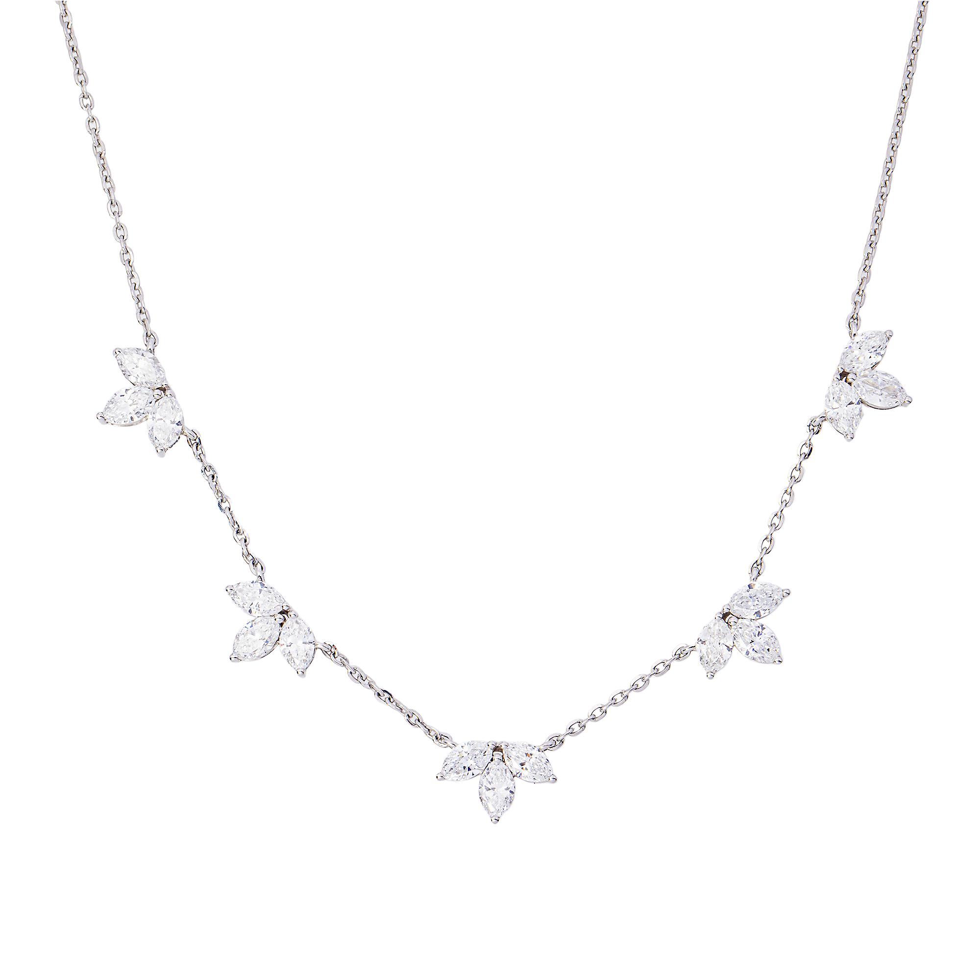 Marquise Diamond Cluster Station Necklace in 14K White Gold