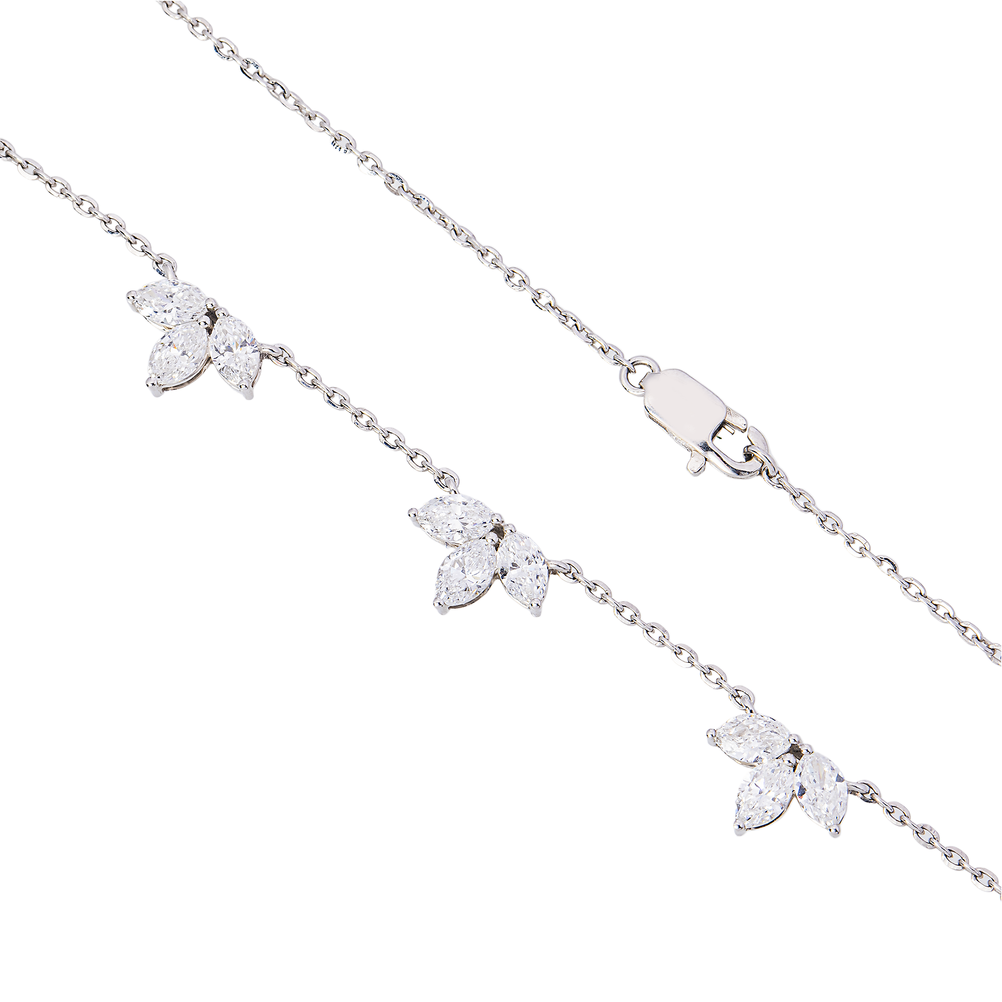 Marquise Diamond Cluster Station Necklace in 14K White Gold