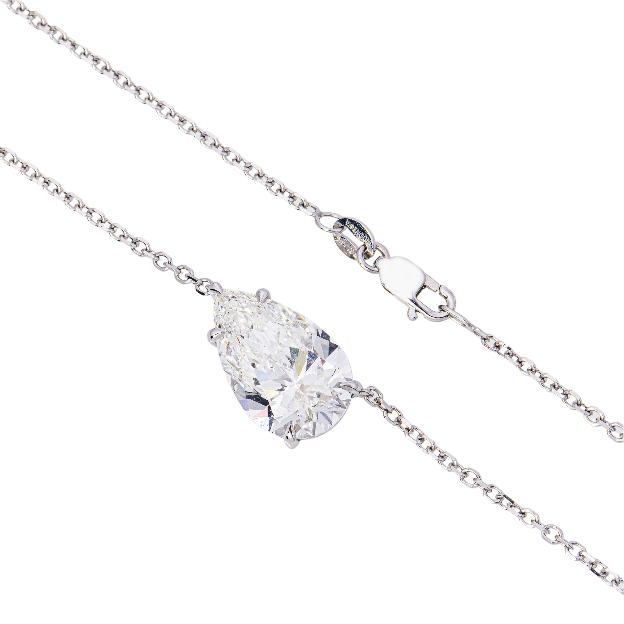 14K White Gold Dual Floating Pear Cut Diamond Station Necklace — East-West Set Pear Shape Diamonds