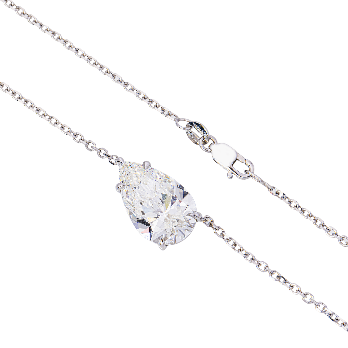 14K White Gold Dual Floating Pear Cut Diamond Station Necklace — East-West Set Pear Shape Diamonds