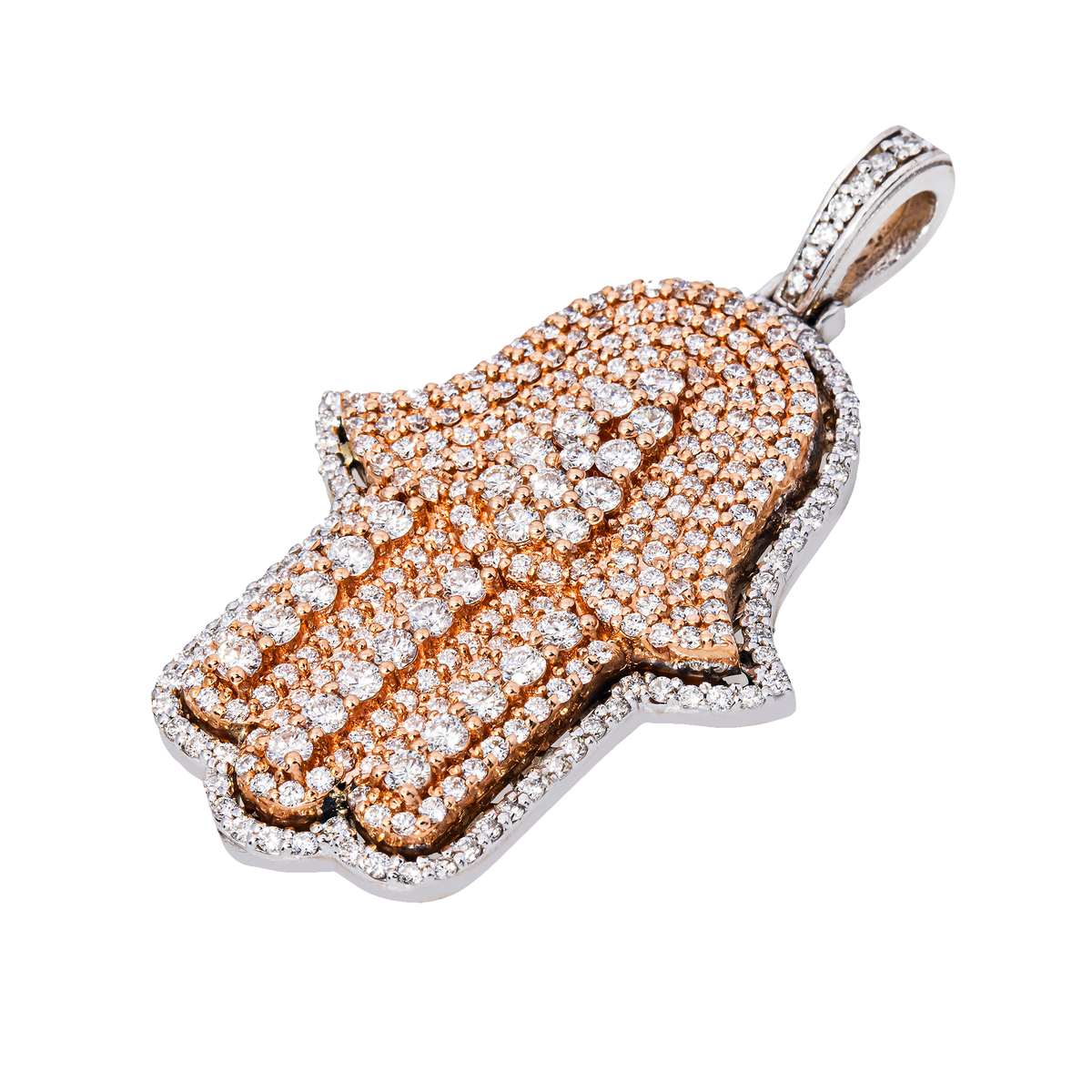 14K Two-Tone Rose & White Gold Full Pavé Diamond Hamsa Hand Pendant