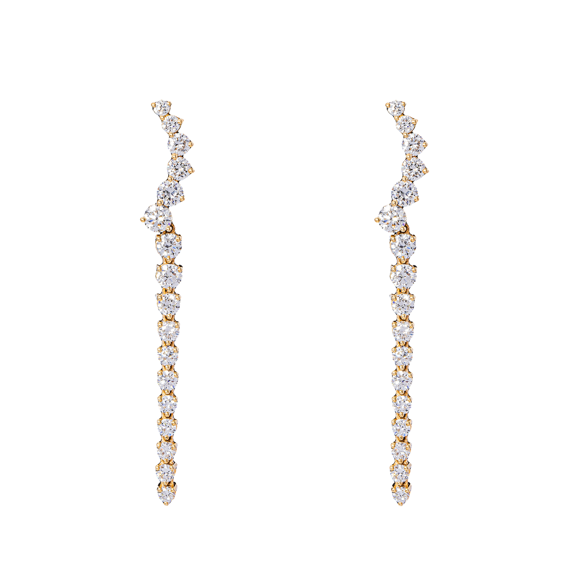 14K Yellow Gold Graduated Round Brilliant Diamond Linear Drop Earrings