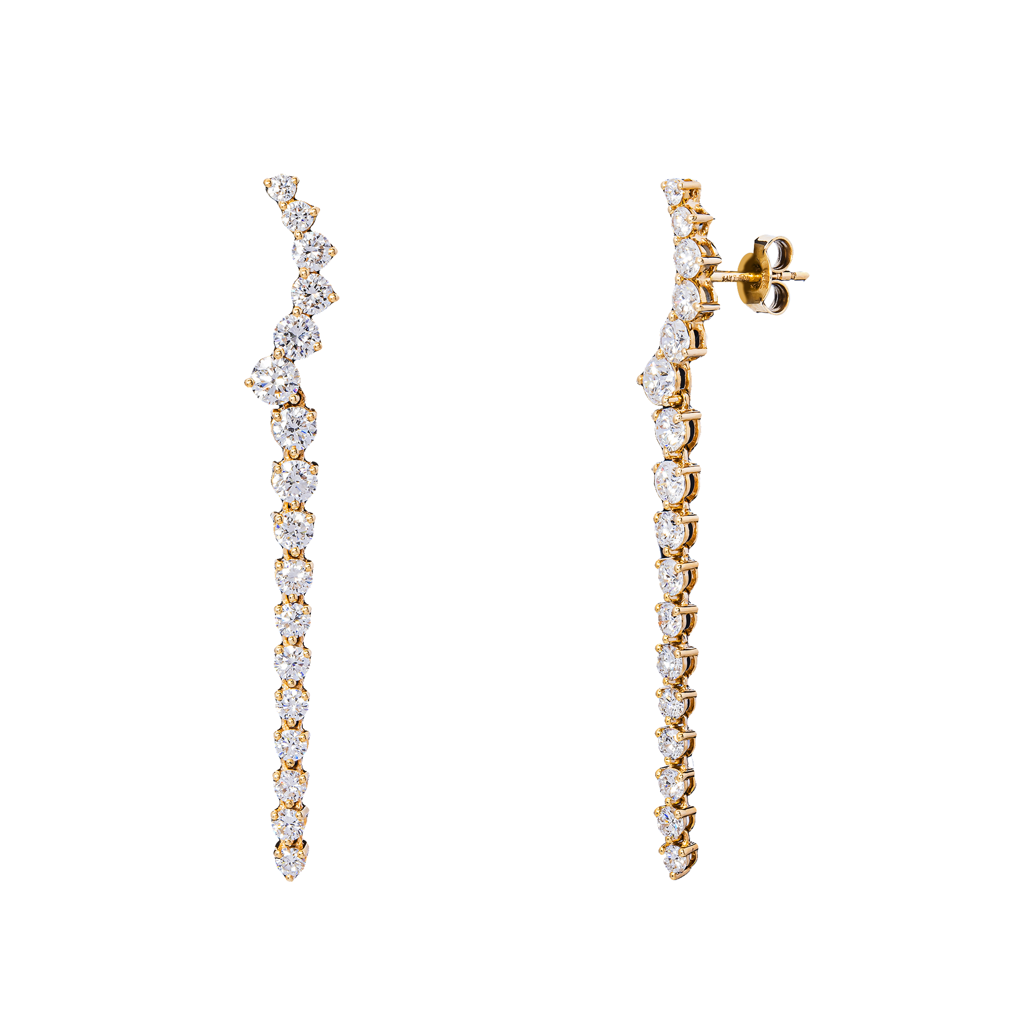 14K Yellow Gold Graduated Round Brilliant Diamond Linear Drop Earrings