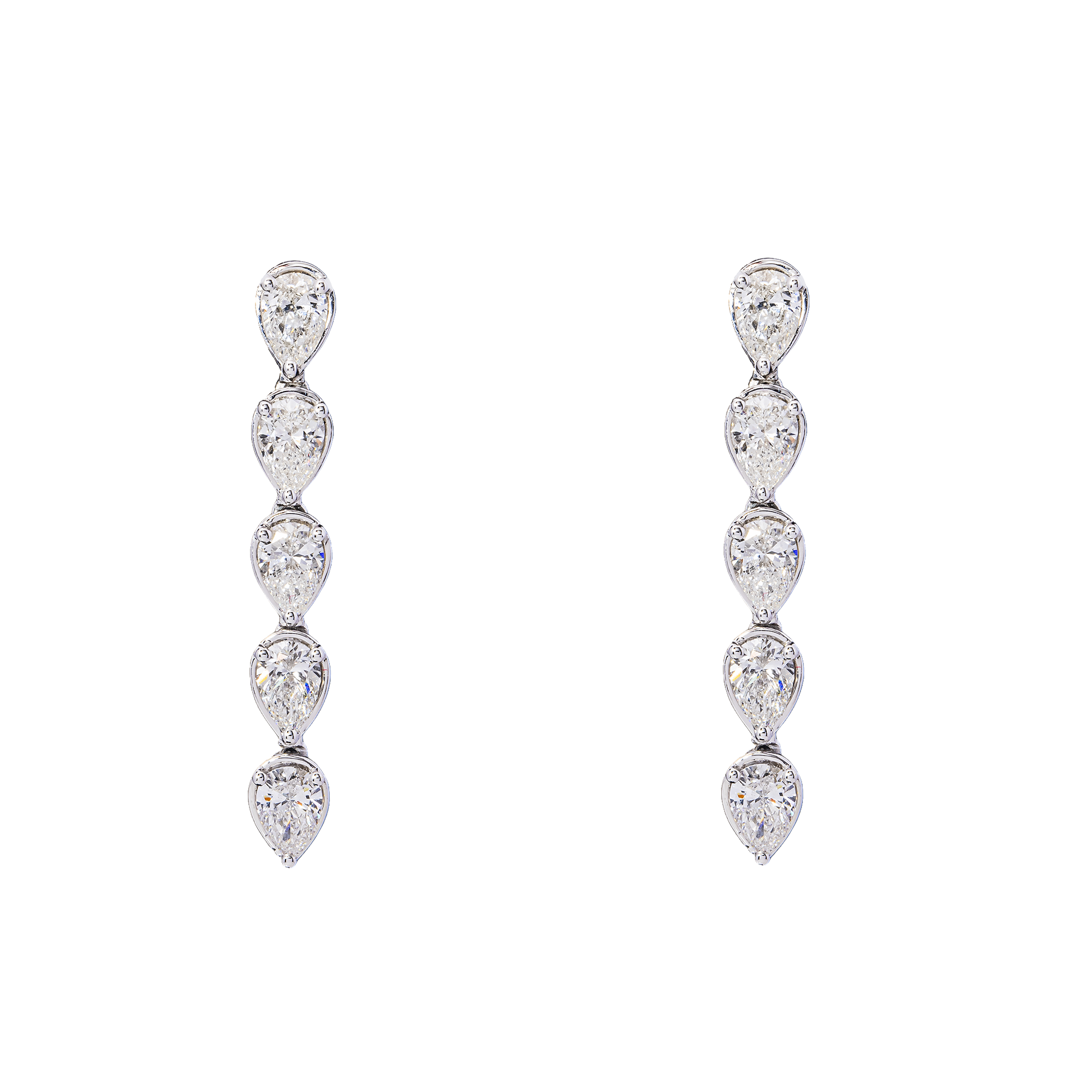 14K White Gold Pear Round Brilliant Diamond Linear Drop Earrings