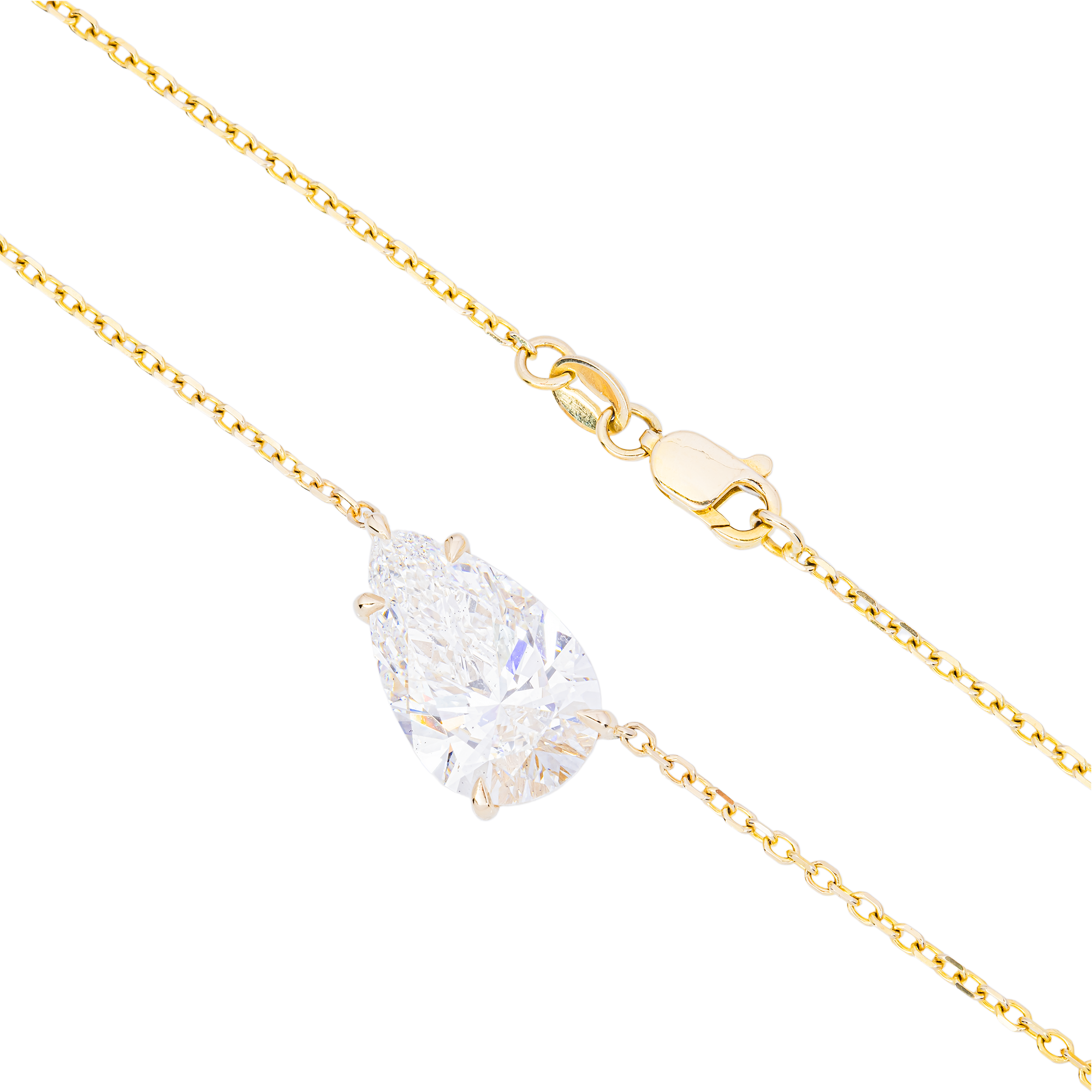 14K Yellow Gold Dual Floating Pear Cut Diamond Station Necklace — East-West Set Pear Shape Diamonds, Minimalist Bridal Fine Jewelry