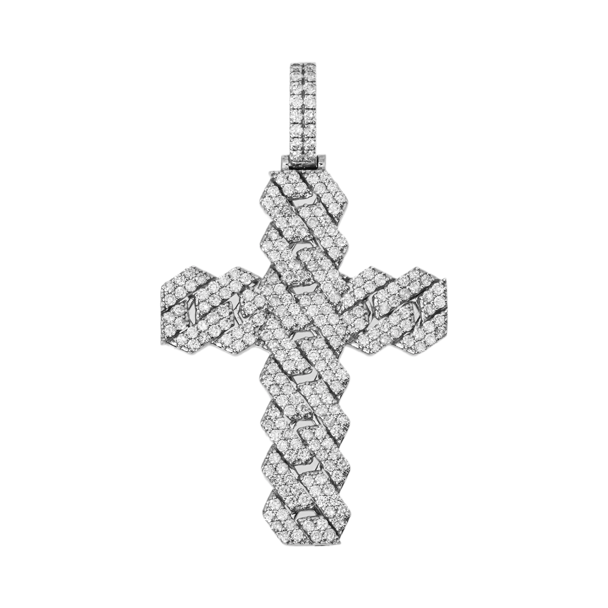 14K White Gold Cuban Link Cross