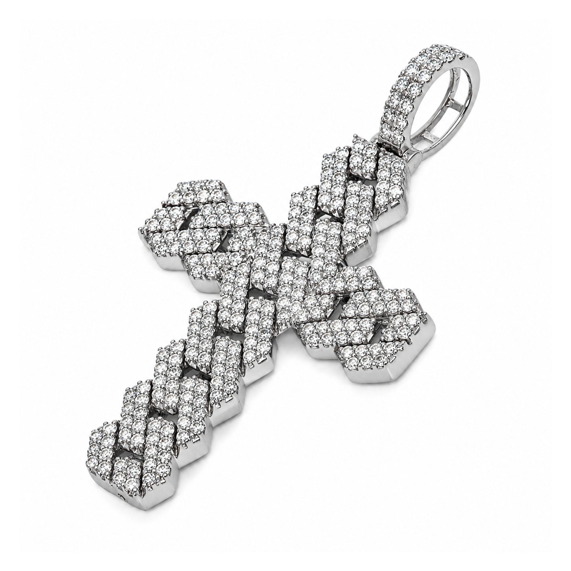 14K White Gold Cuban Link Cross