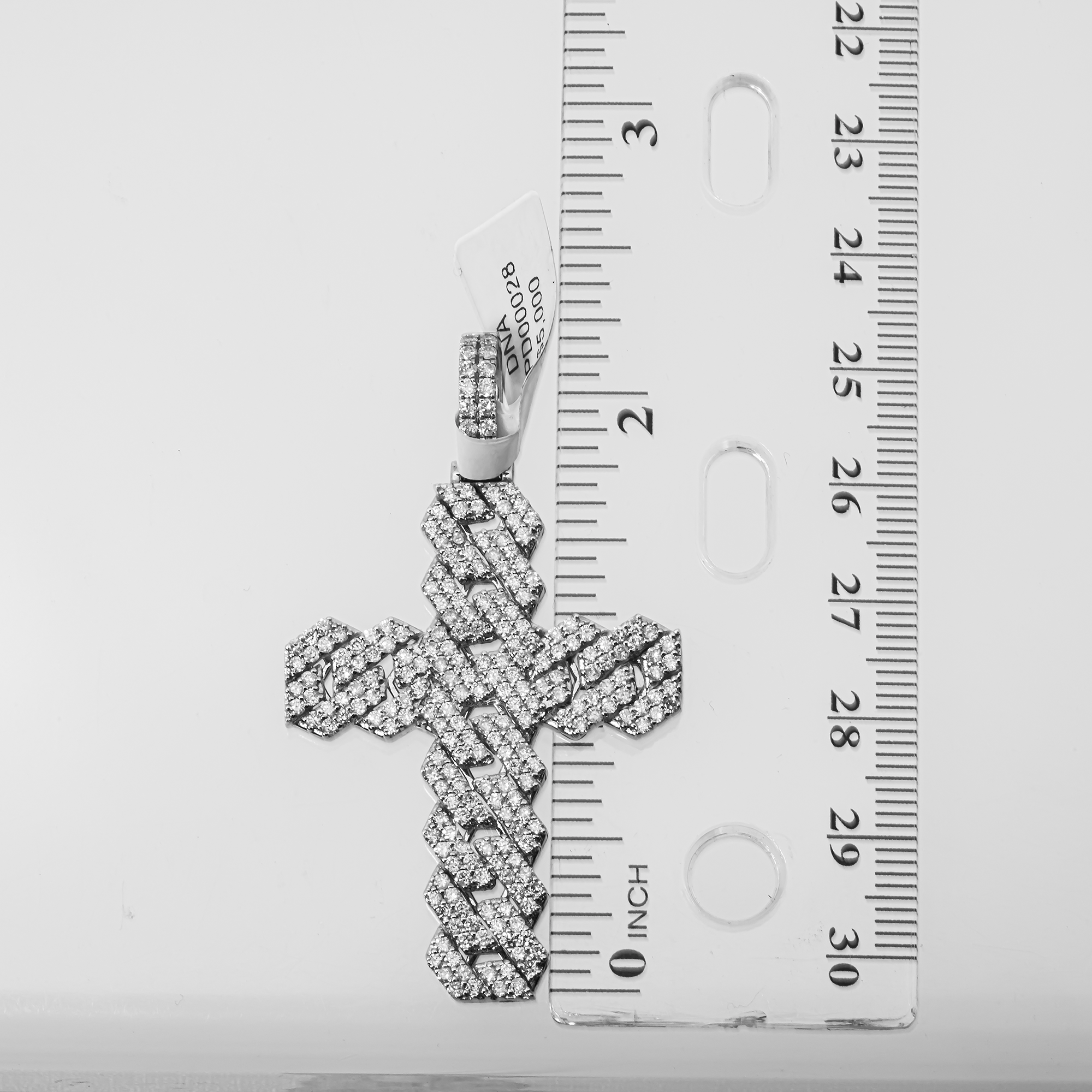 14K White Gold Cuban Link Cross