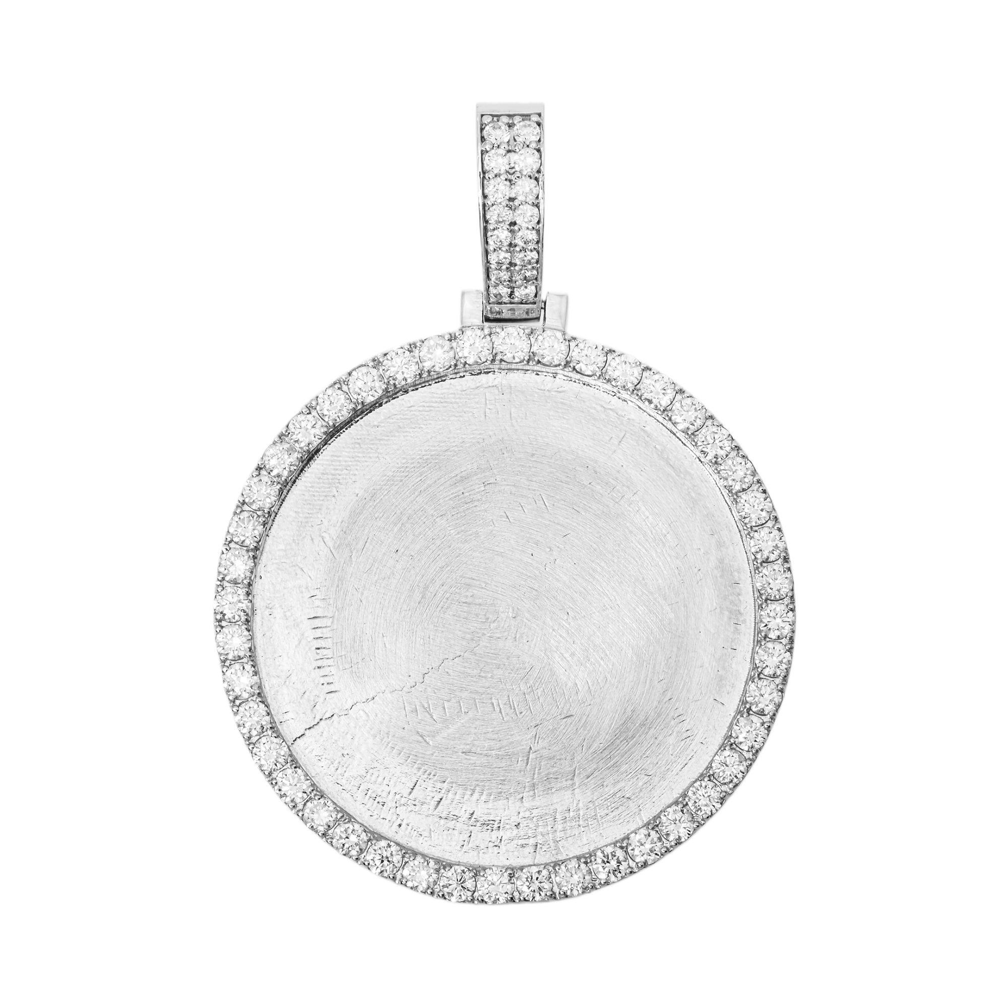 14k White Gold Picture Pendant With Diamond Border