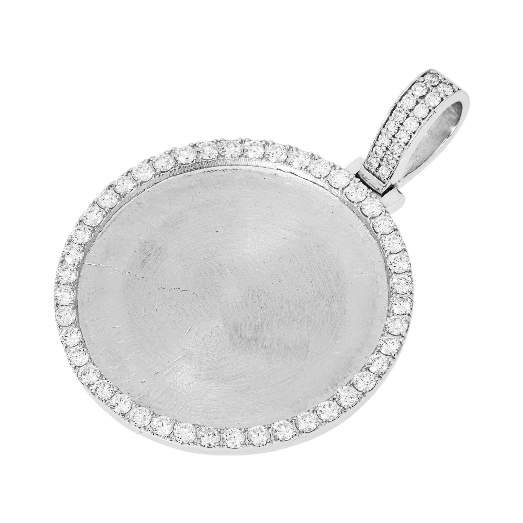 14k White Gold Picture Pendant With Diamond Border