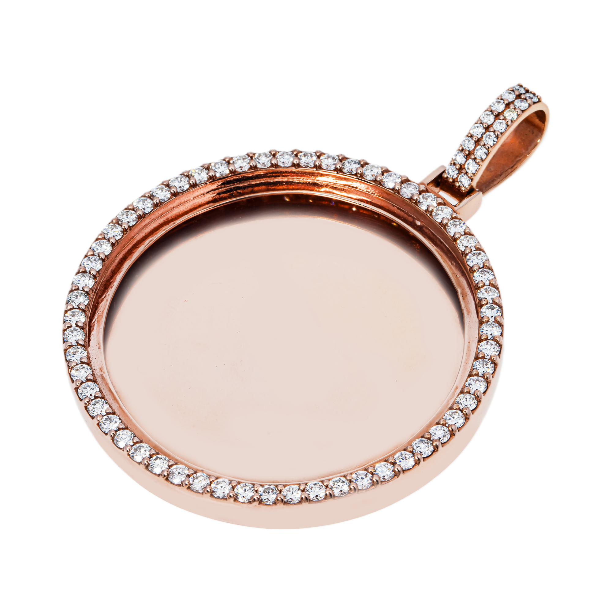 14k Rose Gold Picture Pendant With Diamond Border