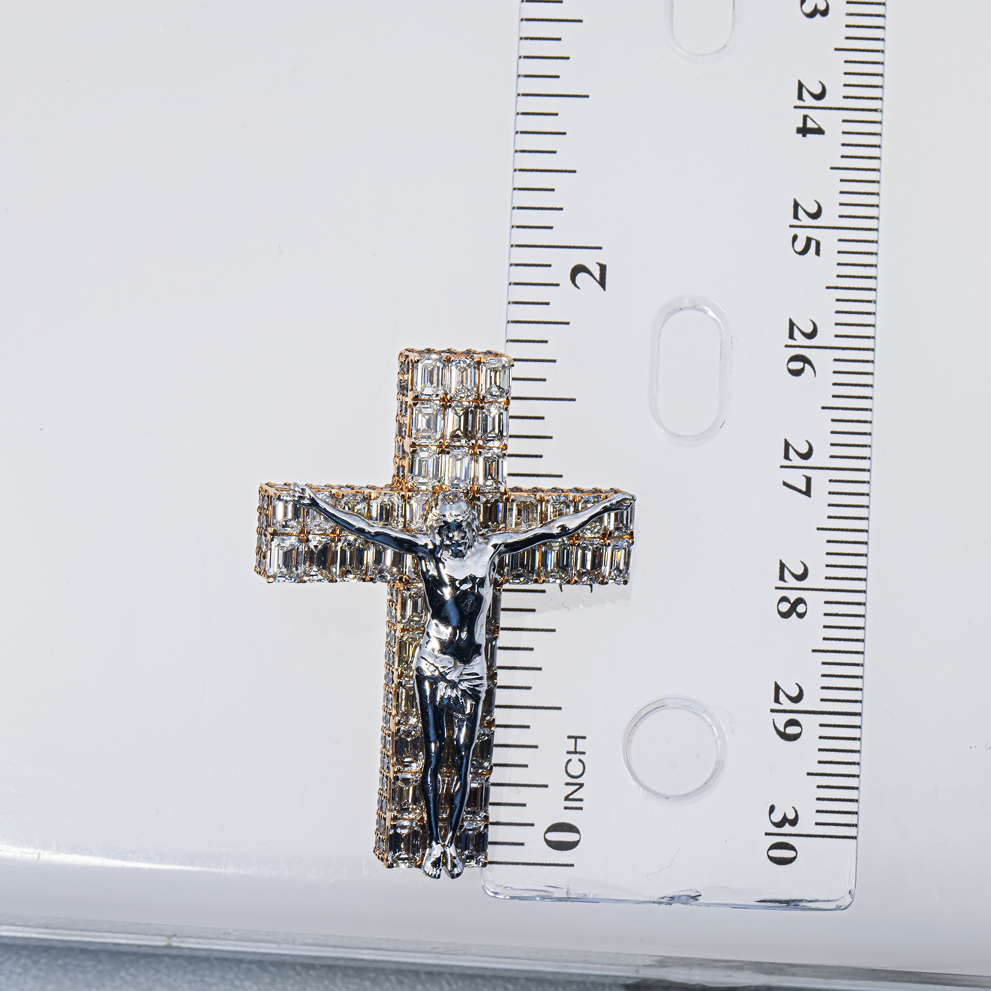 14K Rose Emerald Diamond Cross With Jesus Pendant