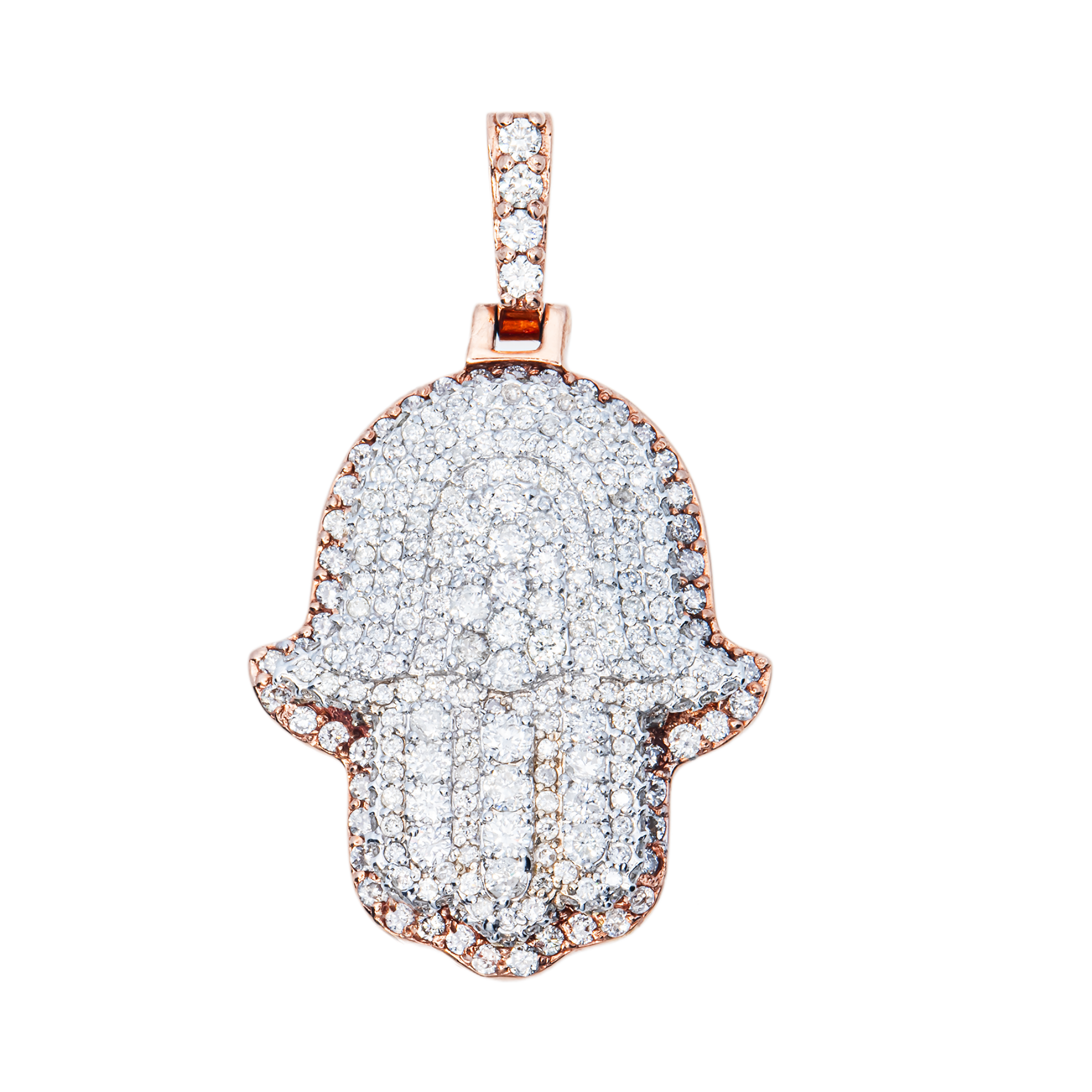 14k Two Tone Rose and White Gold Hamsa Pendant