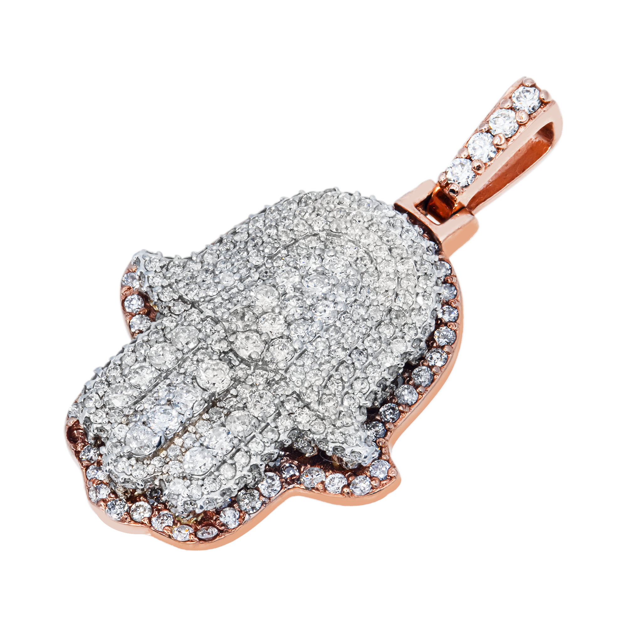 14k Two Tone Rose and White Gold Hamsa Pendant