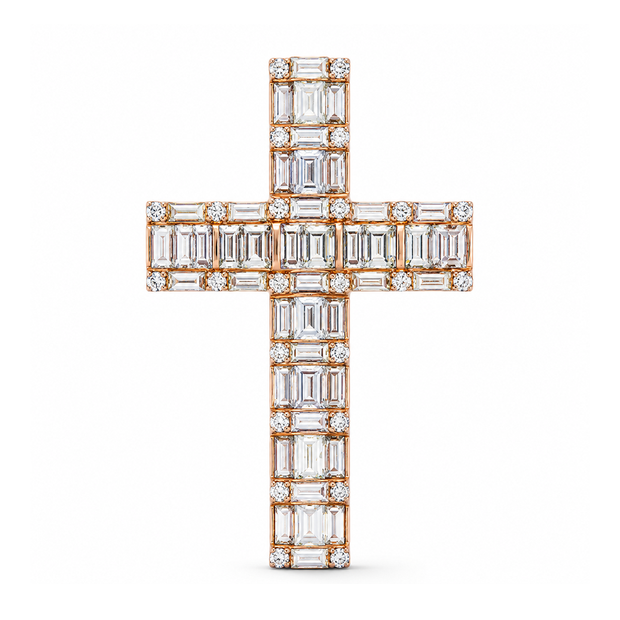 14K Rose Emerald And Circle Diamond Cross Pendant